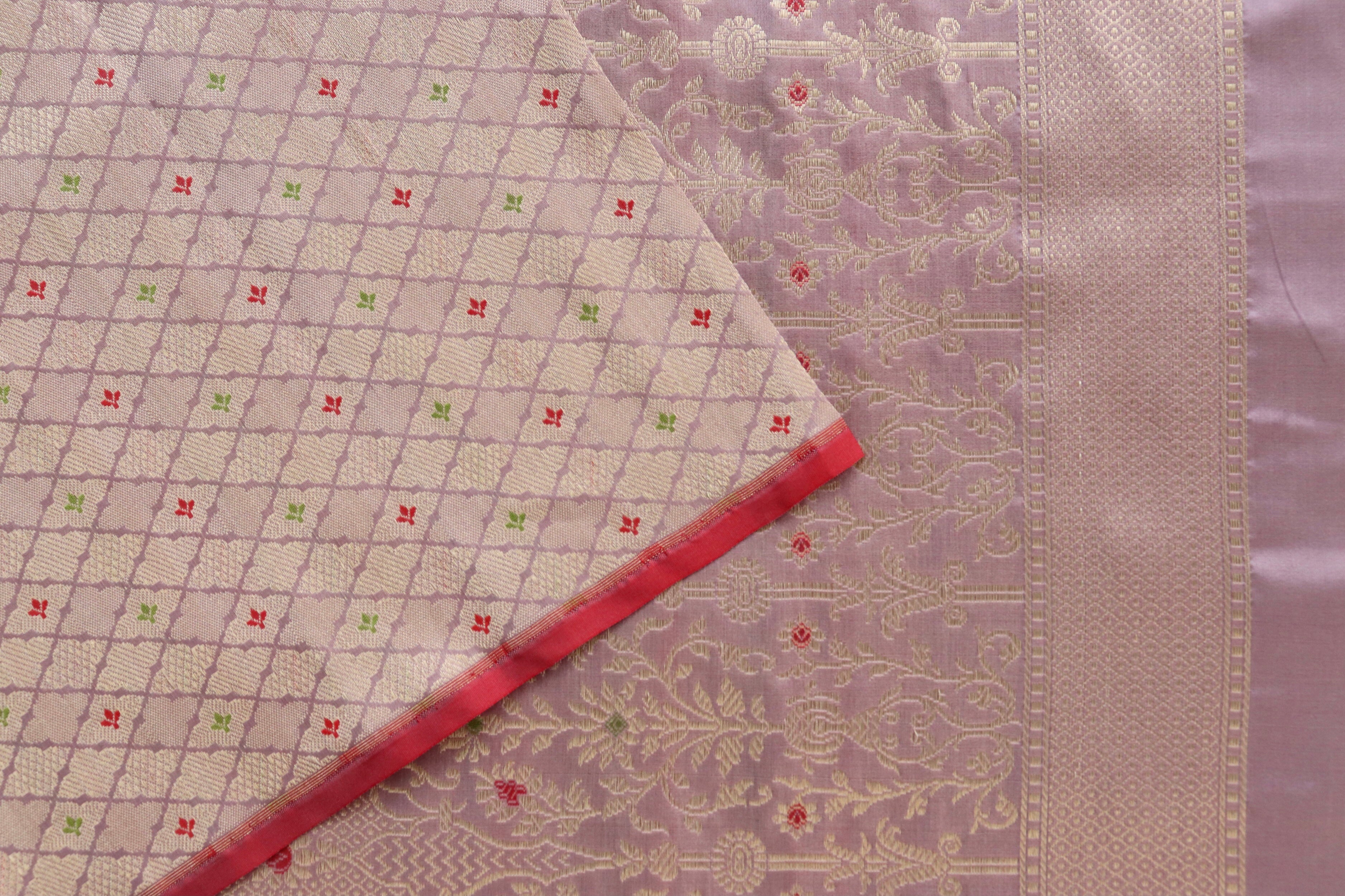 Pale Pink Meenadar Tanchoi Pure Silk Handloom Banarasi Saree