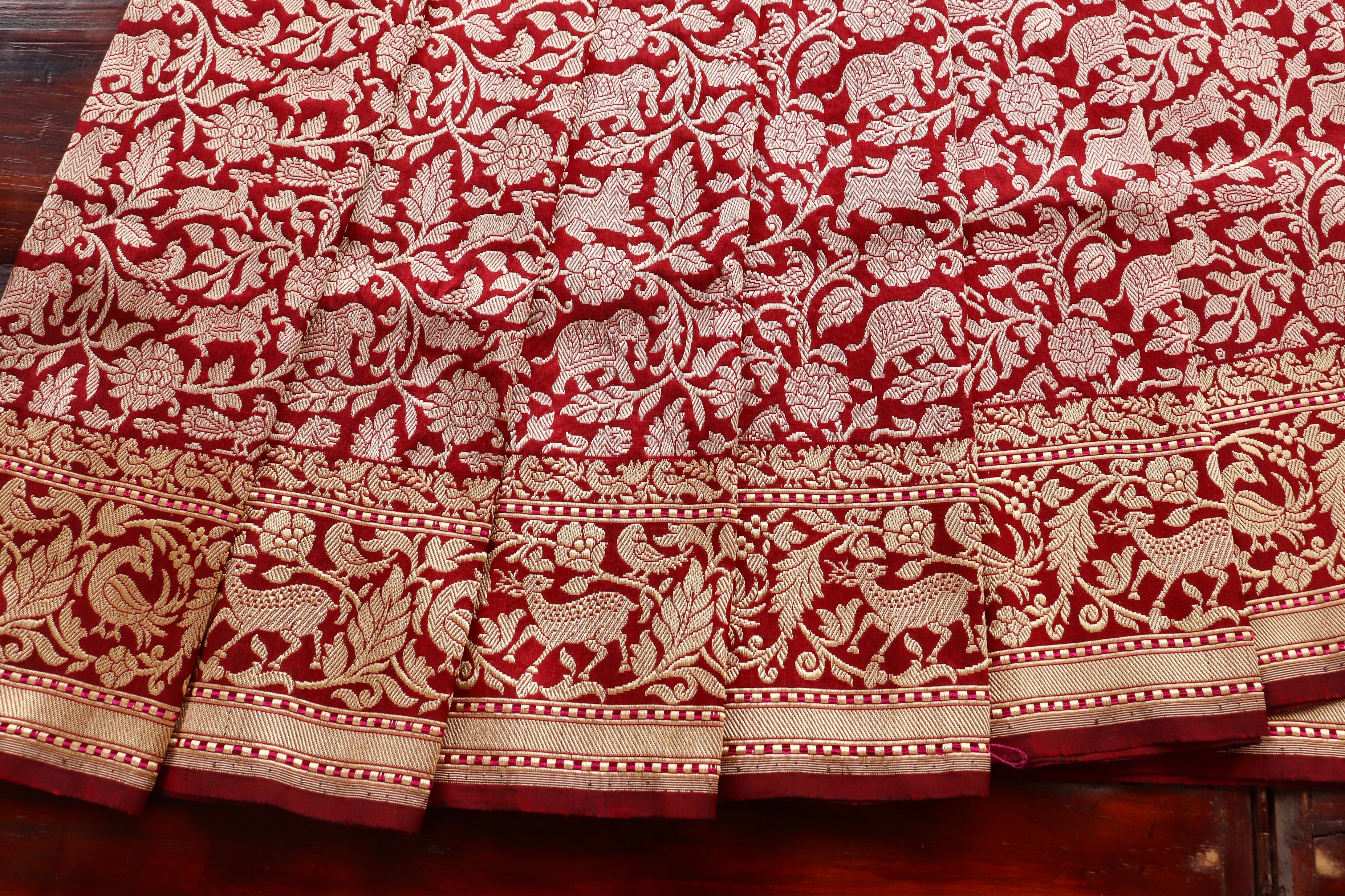 Maroon Shikargah Pure Silk Handloom Banarasi Saree