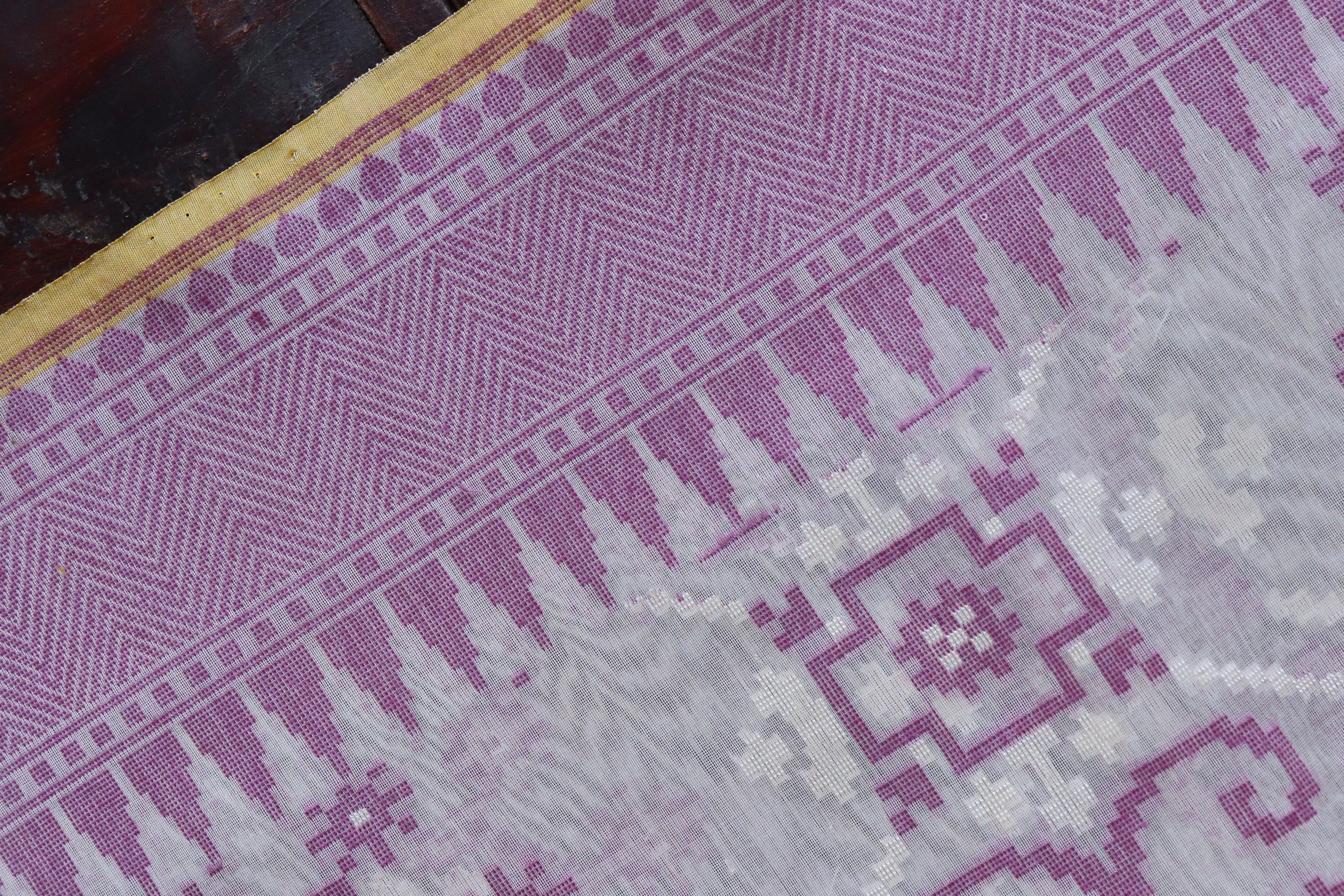 Ivory & Purple Cutwork Cotton Handloom Saree