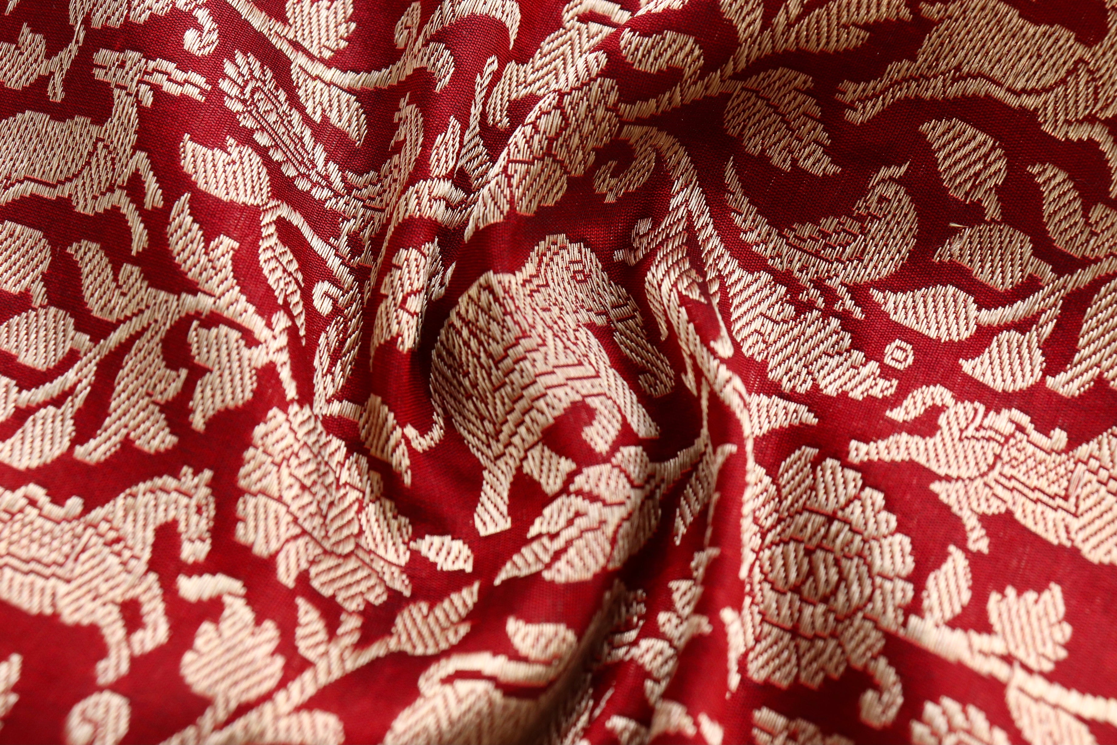 Maroon Shikargah Pure Silk Handloom Banarasi Saree