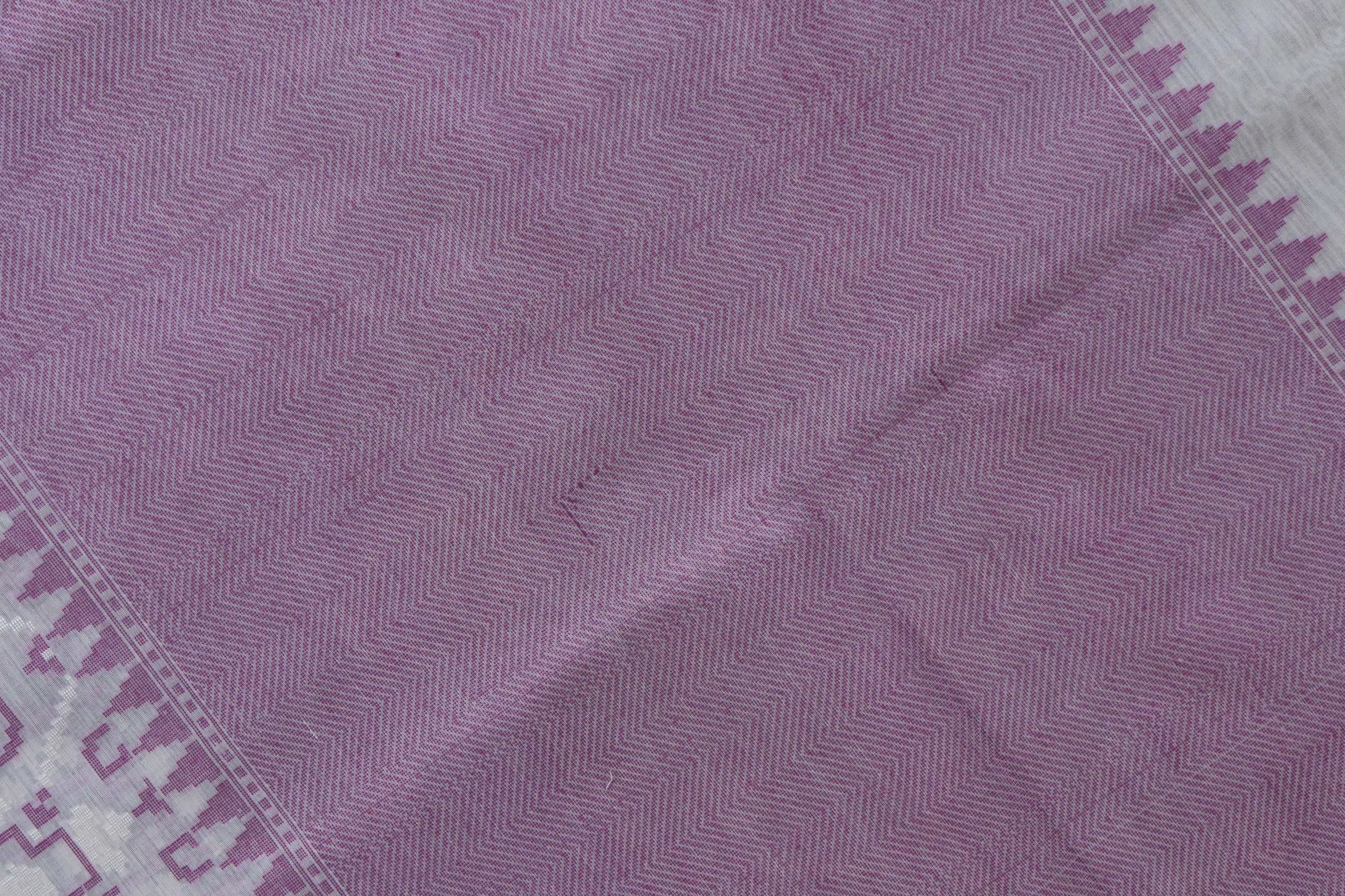 Ivory & Purple Cutwork Cotton Handloom Saree