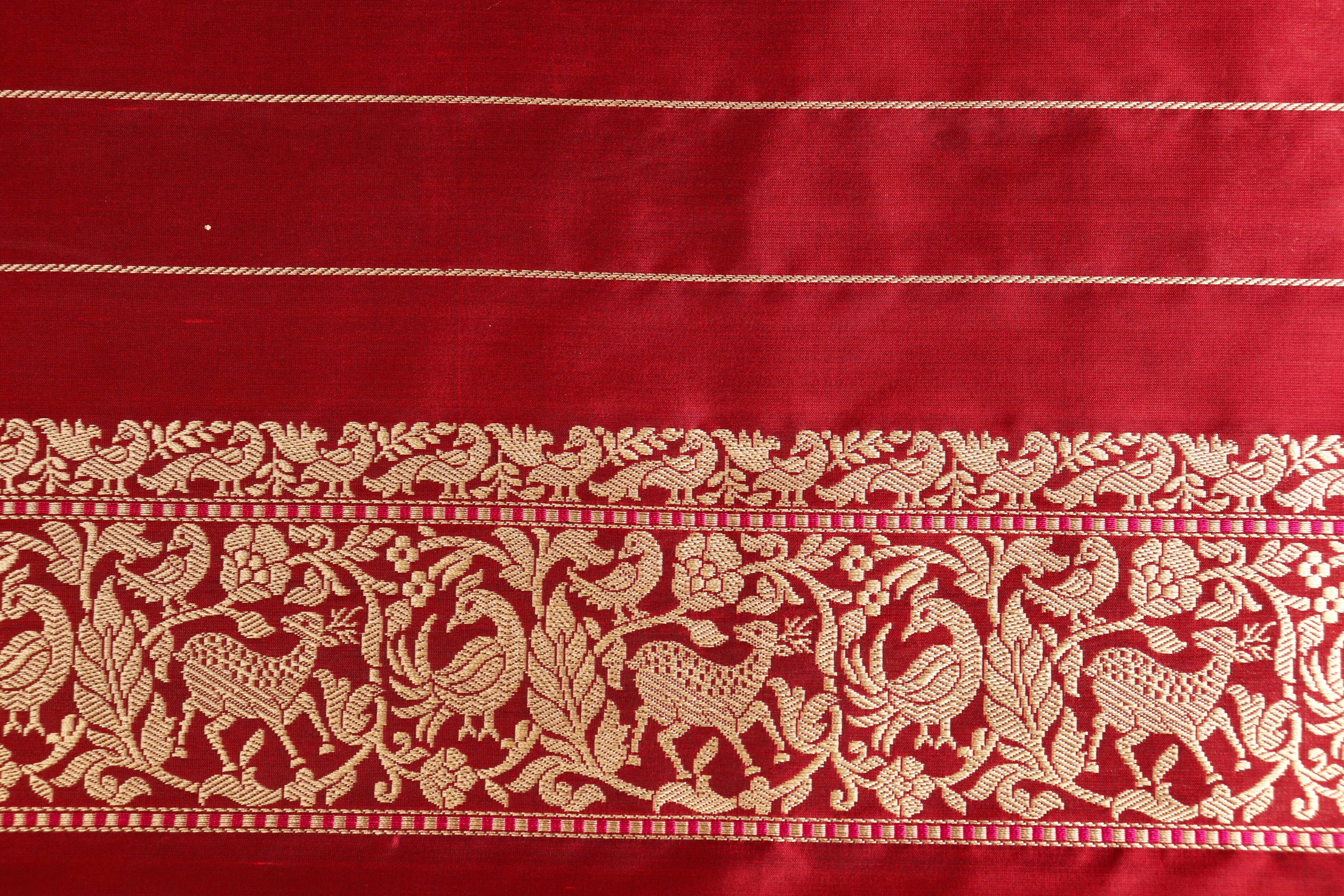 Maroon Shikargah Pure Silk Handloom Banarasi Saree