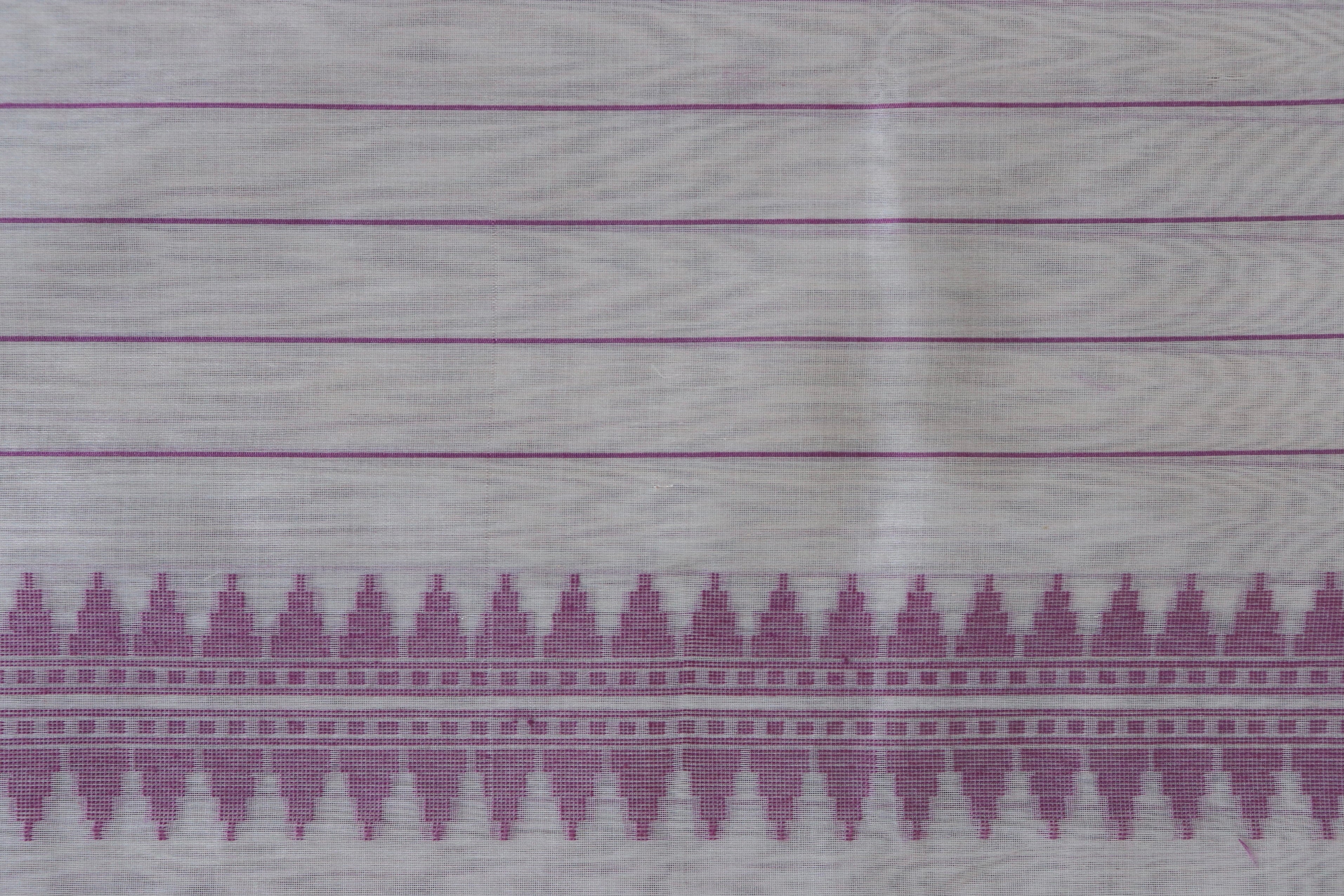 Ivory & Purple Cutwork Cotton Handloom Saree