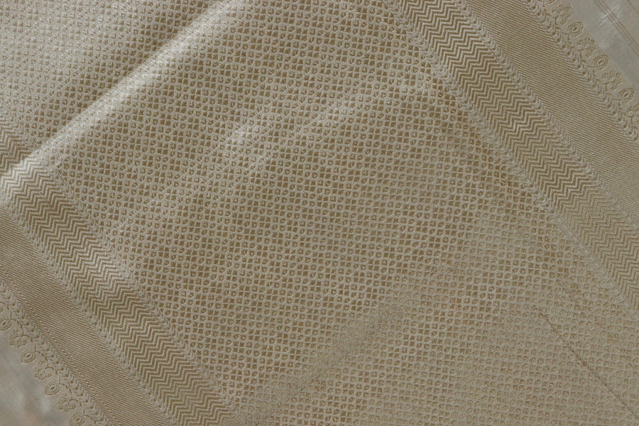 Cream Katan Silk Leaf Motif Banarasi Saree | Stuti Weaves