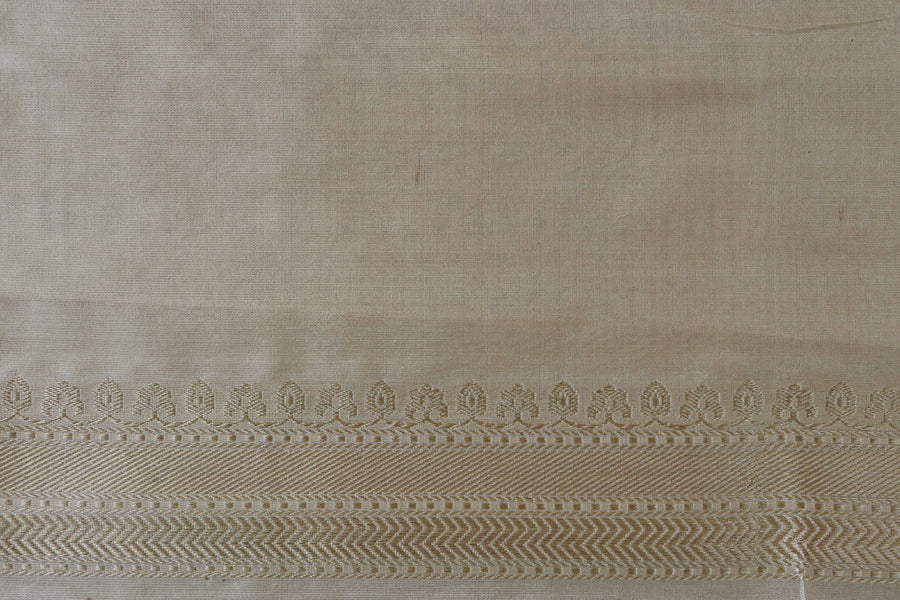 Cream Katan Silk Leaf Motif Banarasi Saree | Stuti Weaves