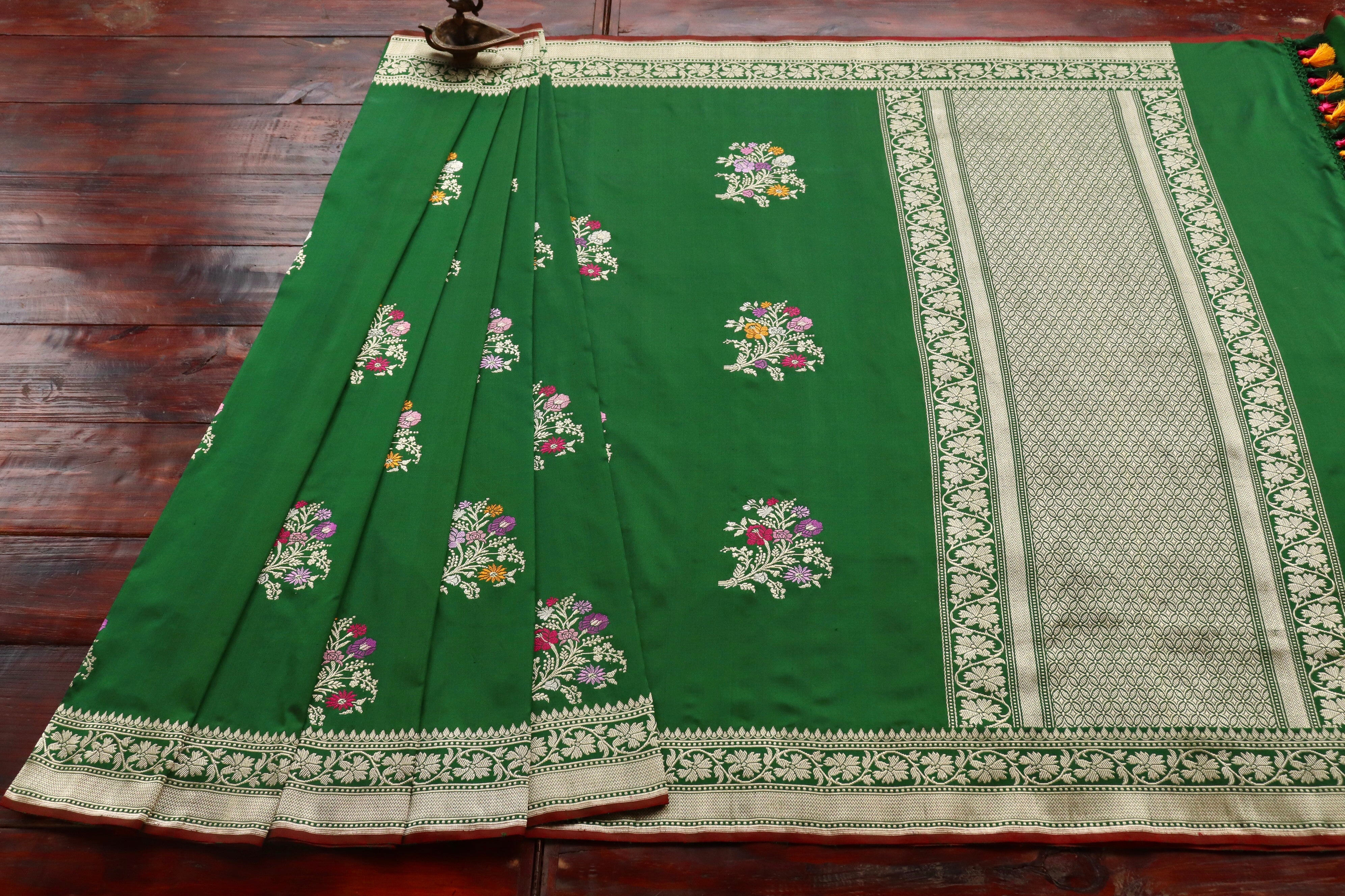 Green Guldasta Motif Pure Katan Silk Handloom Saree