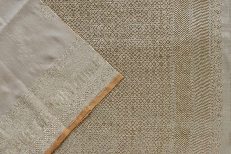 Cream Katan Silk Leaf Motif Banarasi Saree | Stuti Weaves