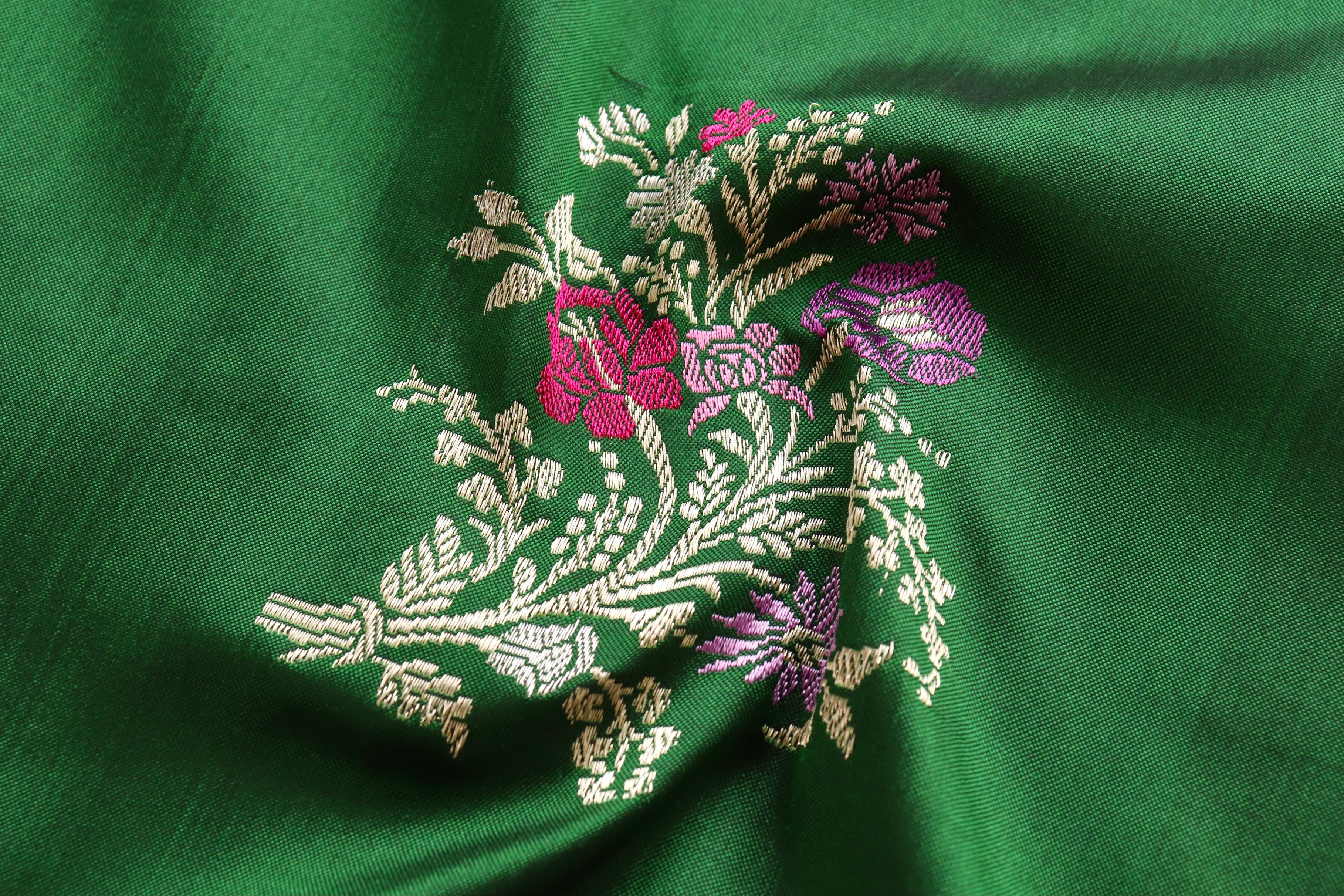 Green Guldasta Motif Pure Katan Silk Handloom Saree