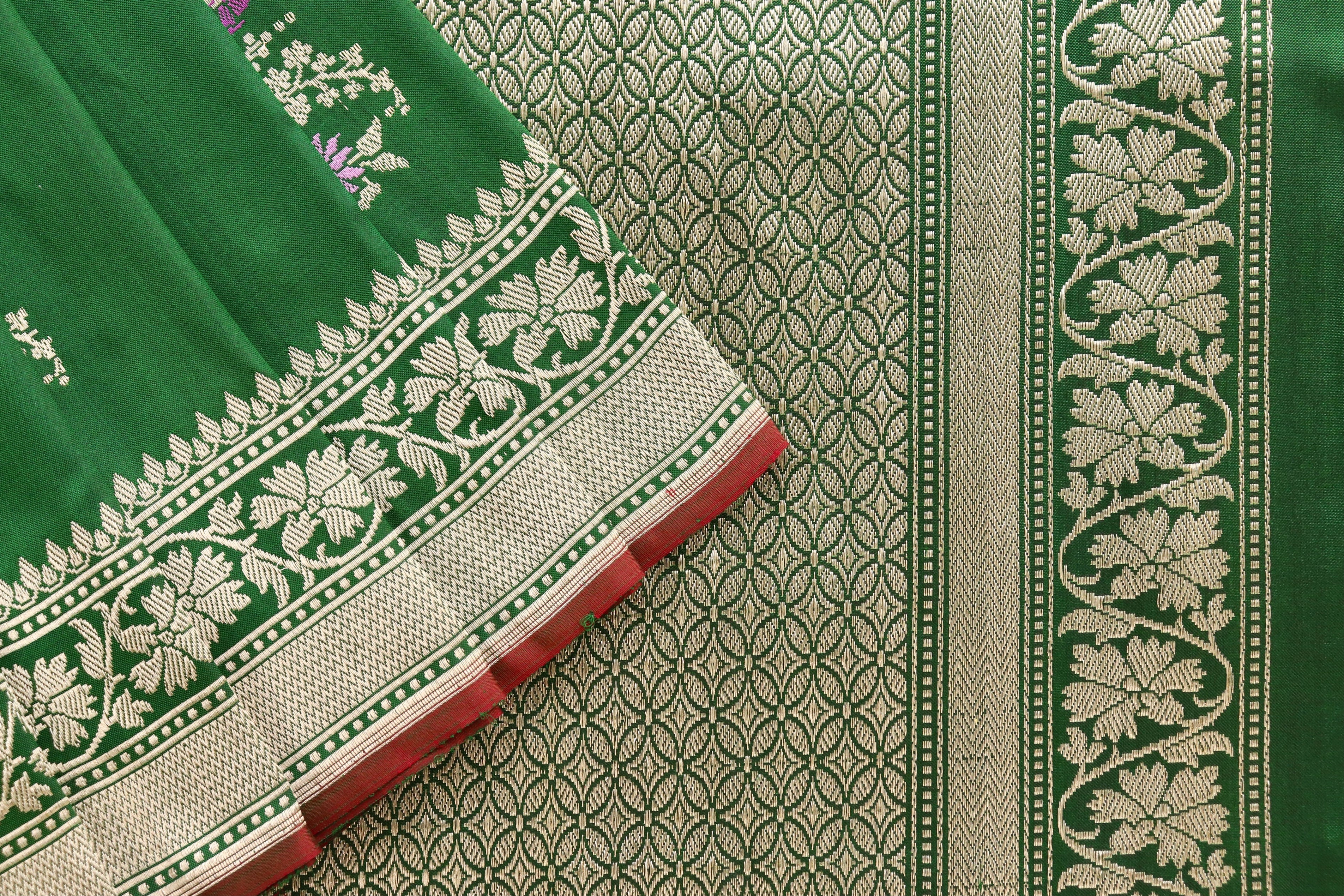 Green Guldasta Motif Pure Katan Silk Handloom Saree