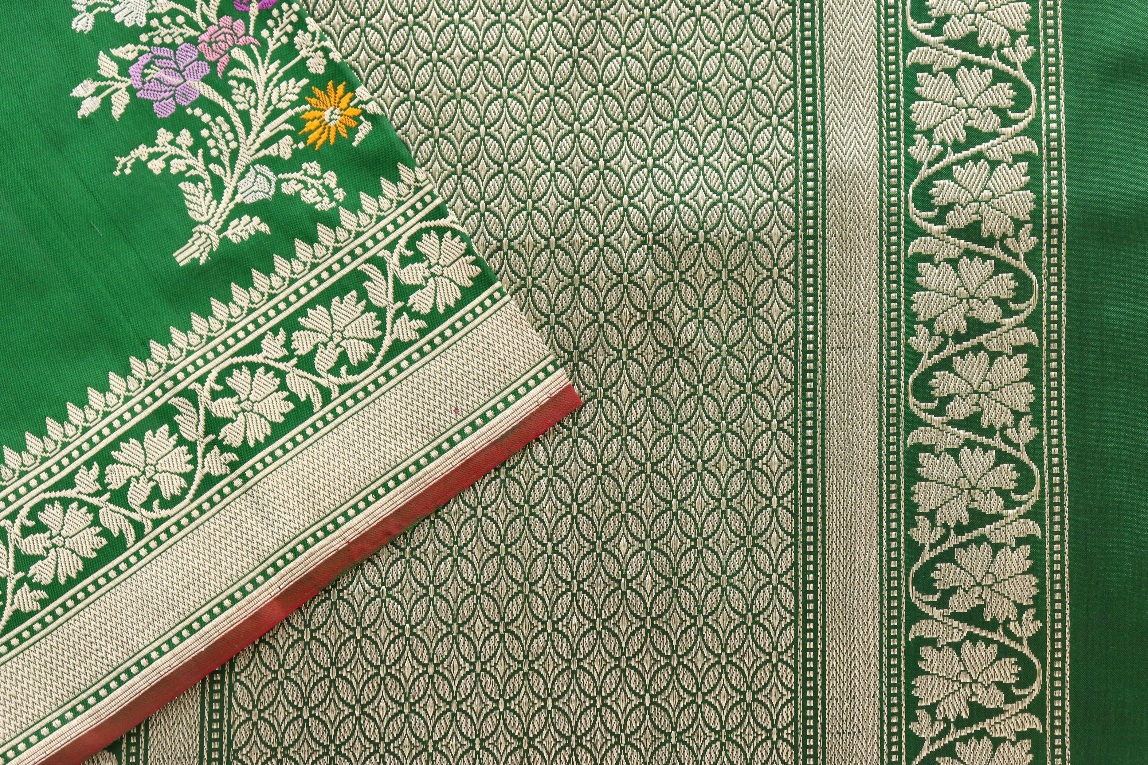 Green Guldasta Motif Pure Katan Silk Handloom Saree