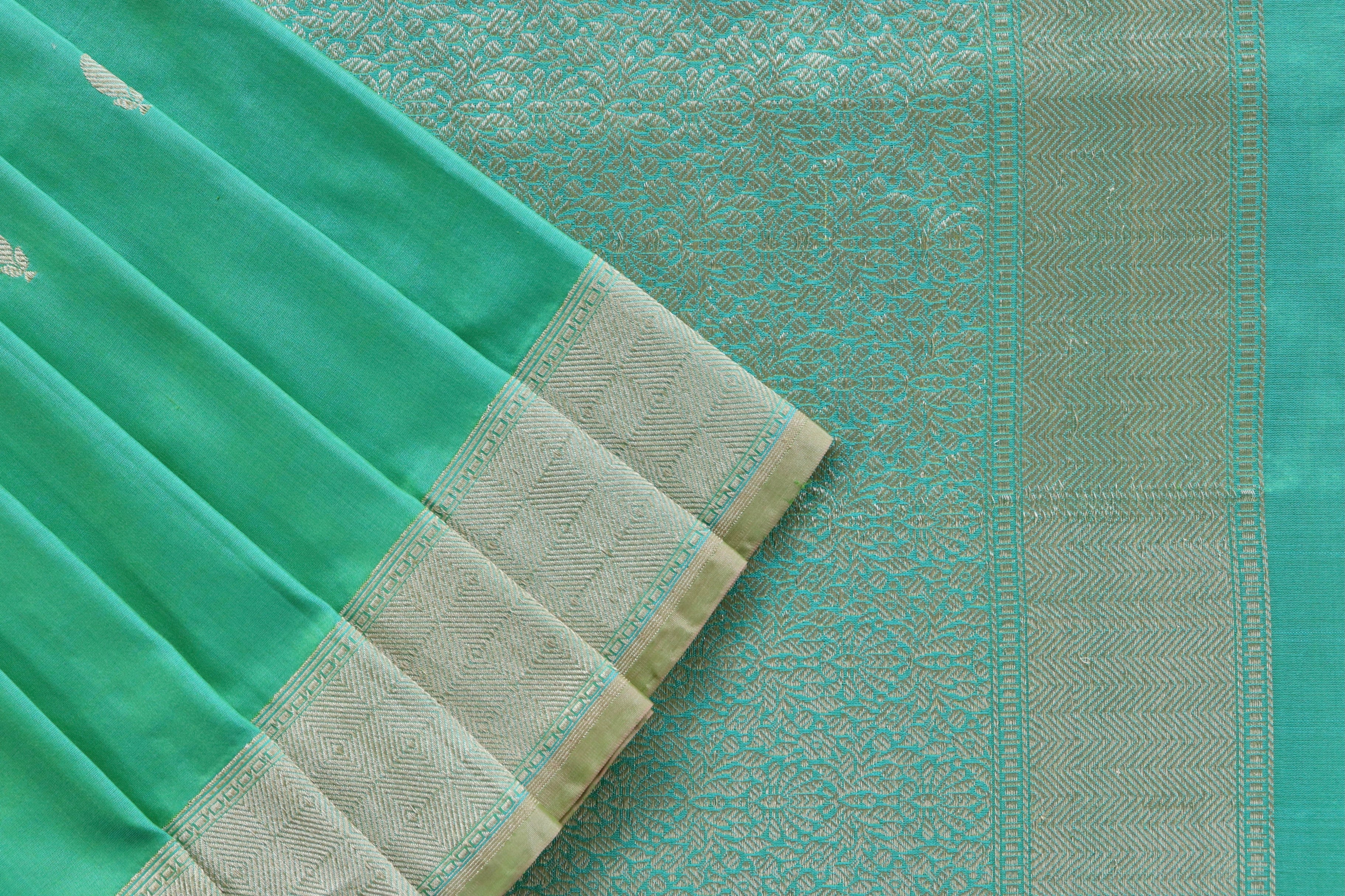 Sea Green Kairy Kuniya Pure Silk Handloom Banarasi Saree