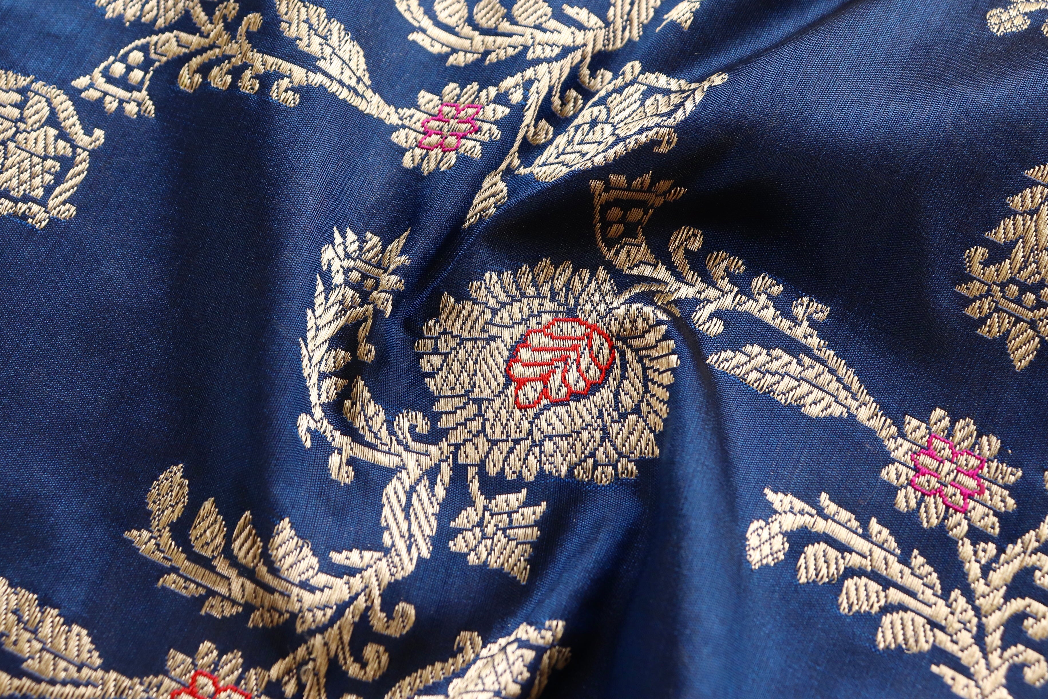 Deep Blue Jangla Pure Silk Handloom Banarasi Dupatta