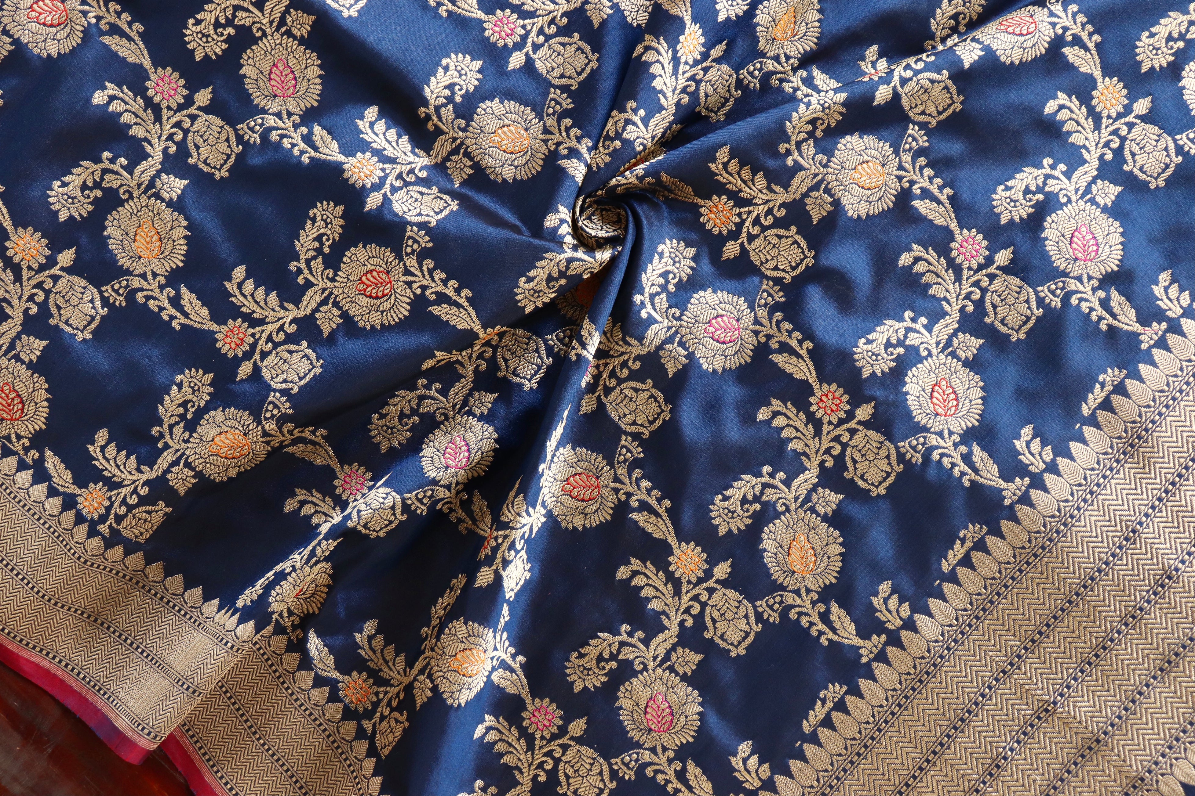 Deep Blue Jangla Pure Silk Handloom Banarasi Dupatta