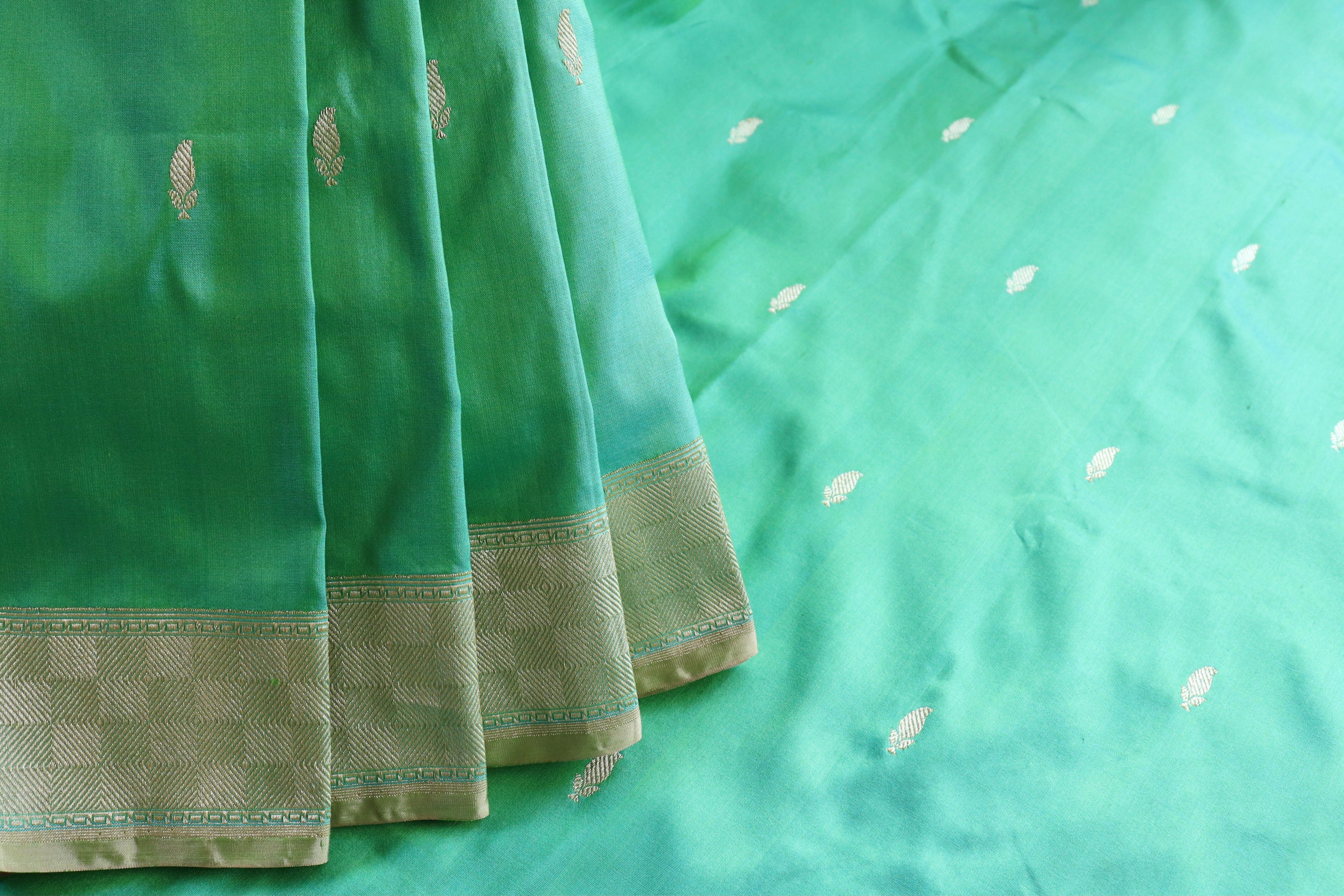 Sea Green Kairy Kuniya Pure Silk Handloom Banarasi Saree