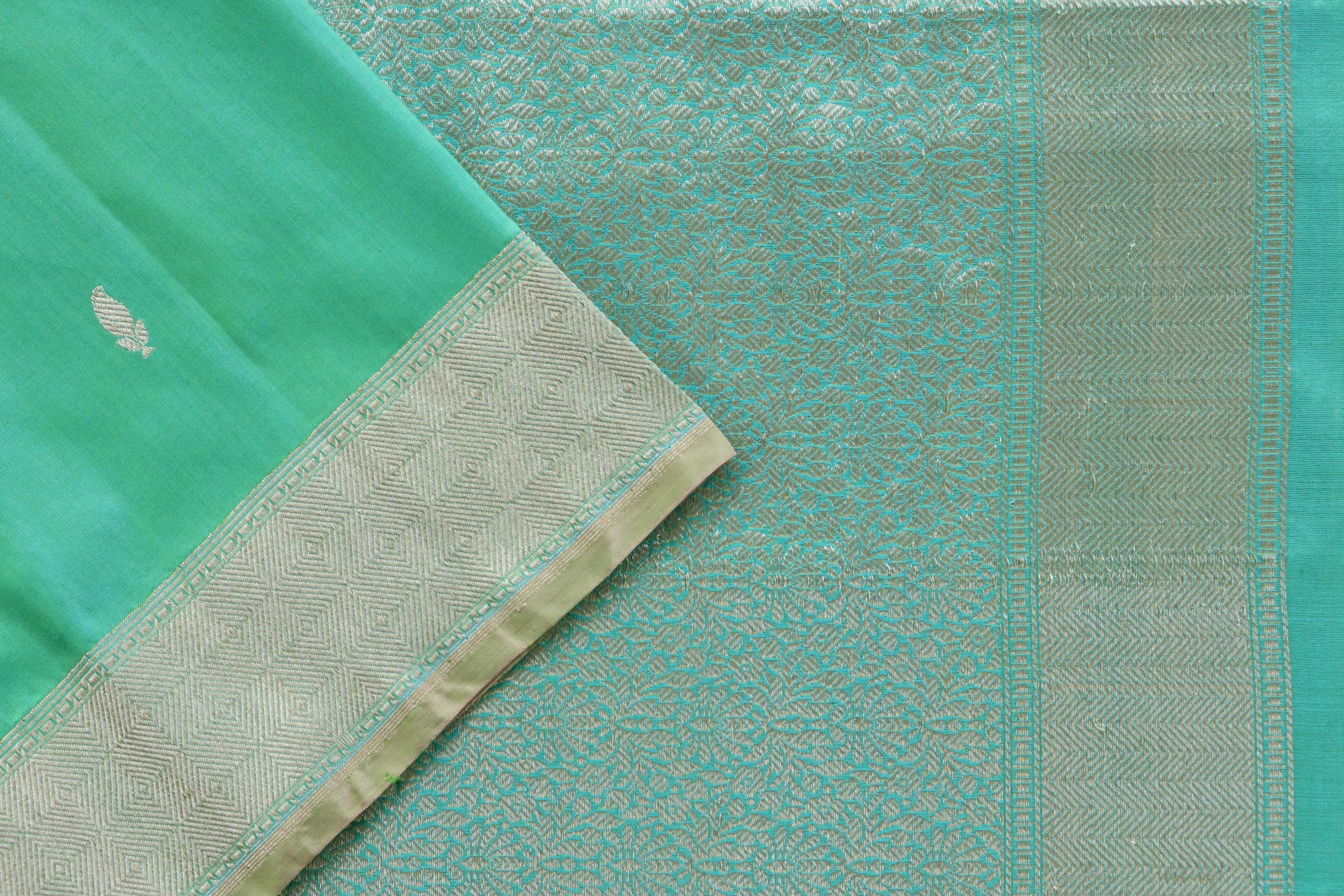 Sea Green Kairy Kuniya Pure Silk Handloom Banarasi Saree