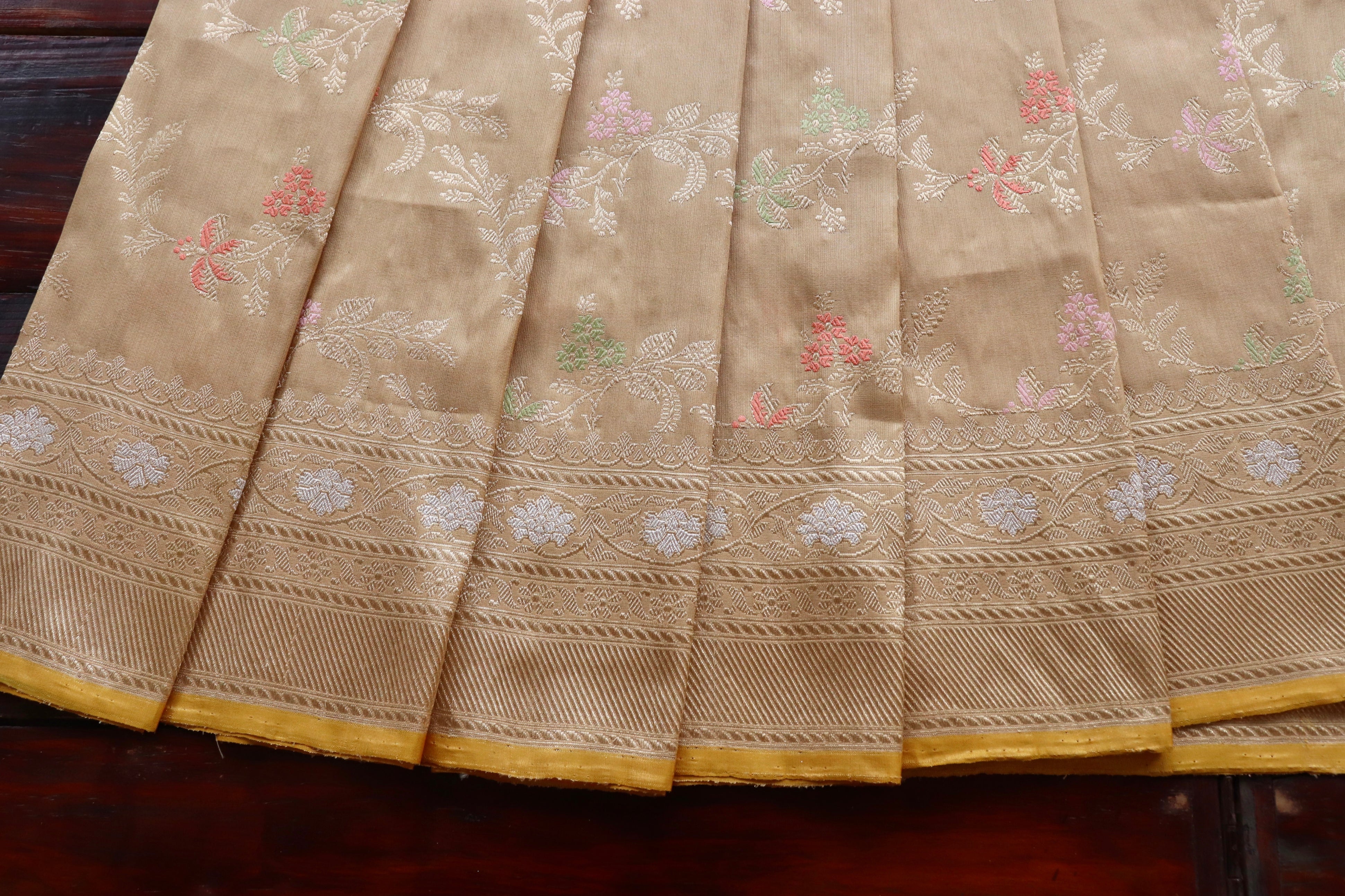 Beige Tissue Kadhua Phool Jangla Katan Silk Saree