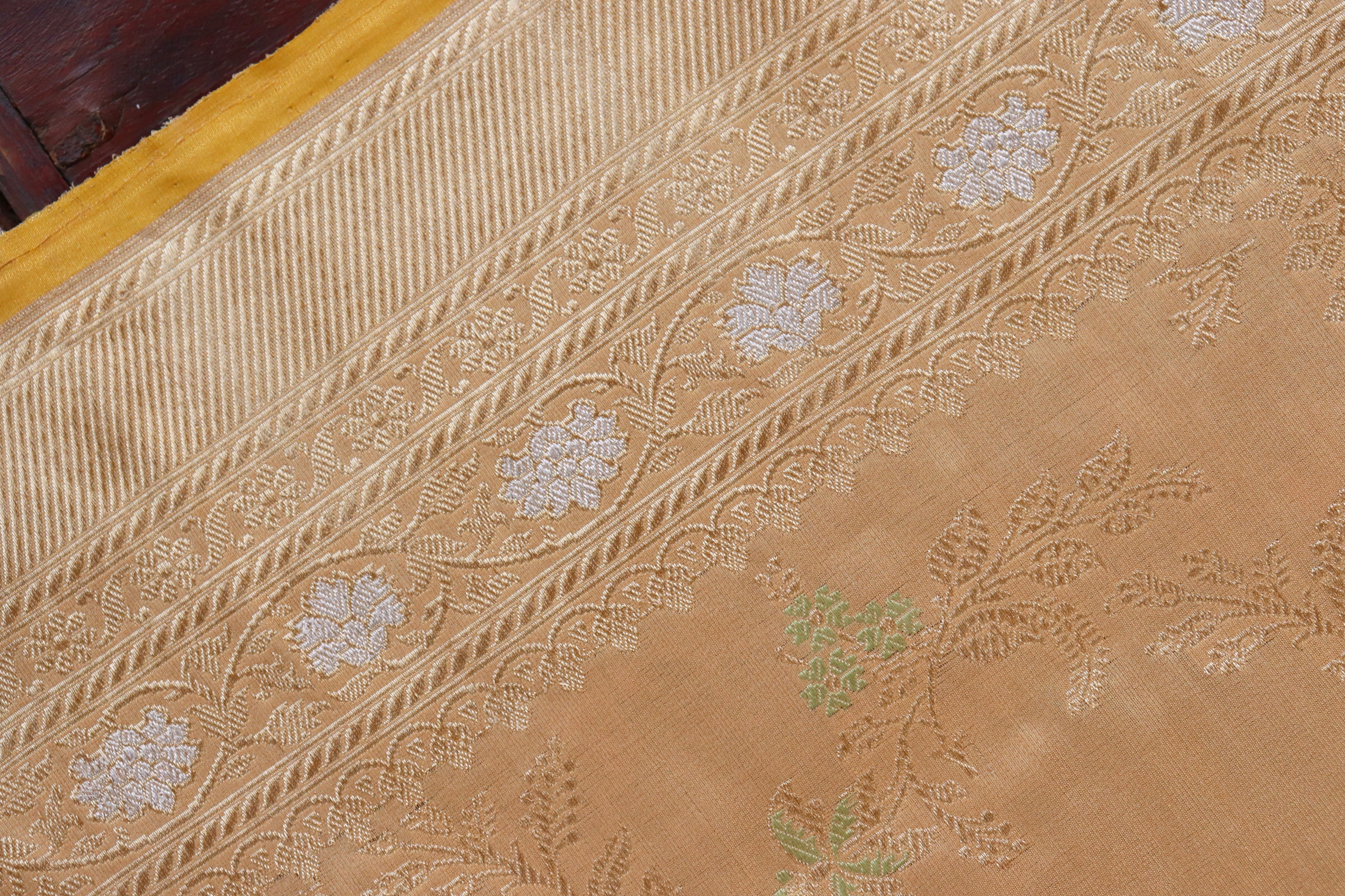 Beige Tissue Kadhua Phool Jangla Katan Silk Saree