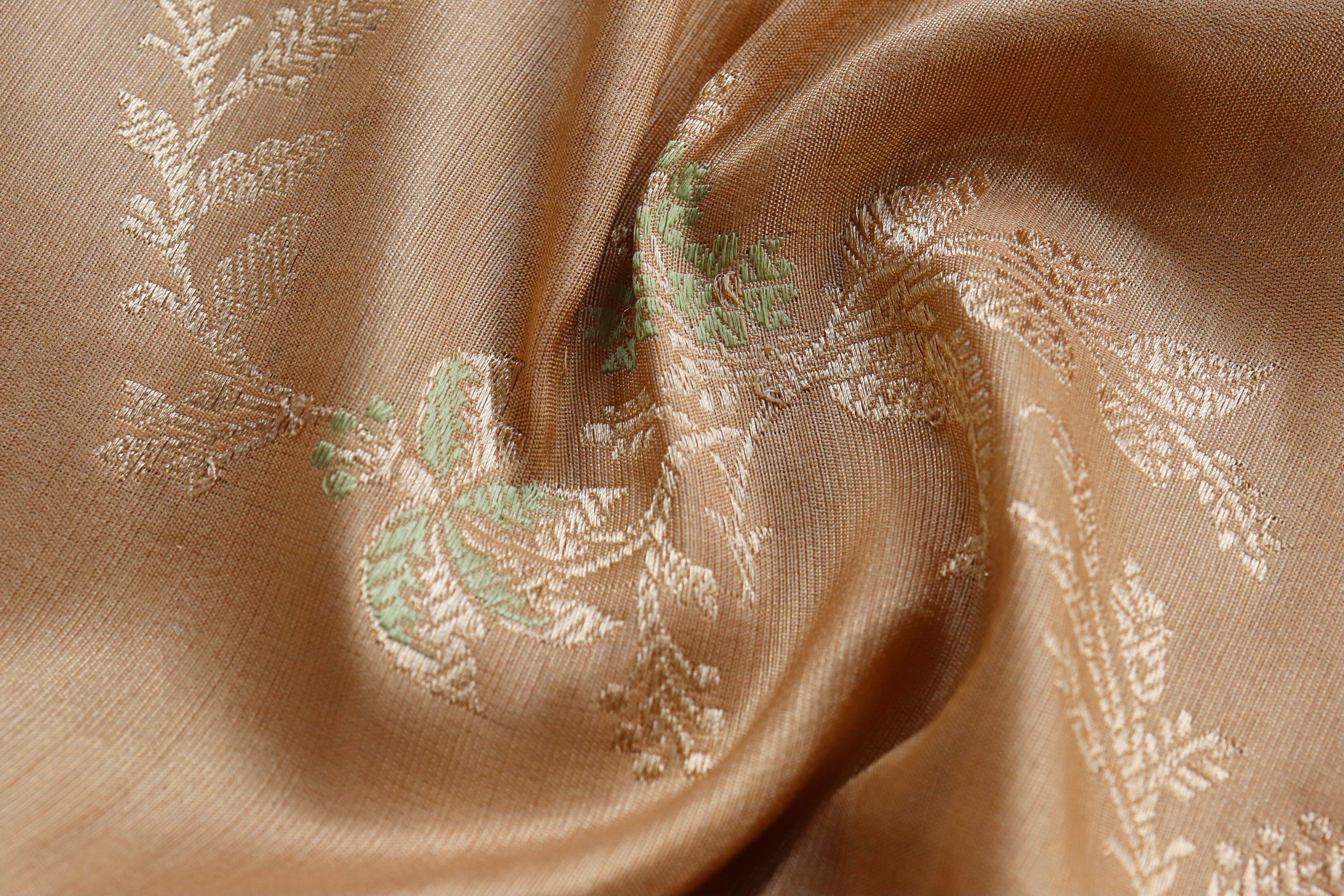 Beige Tissue Kadhua Phool Jangla Katan Silk Saree