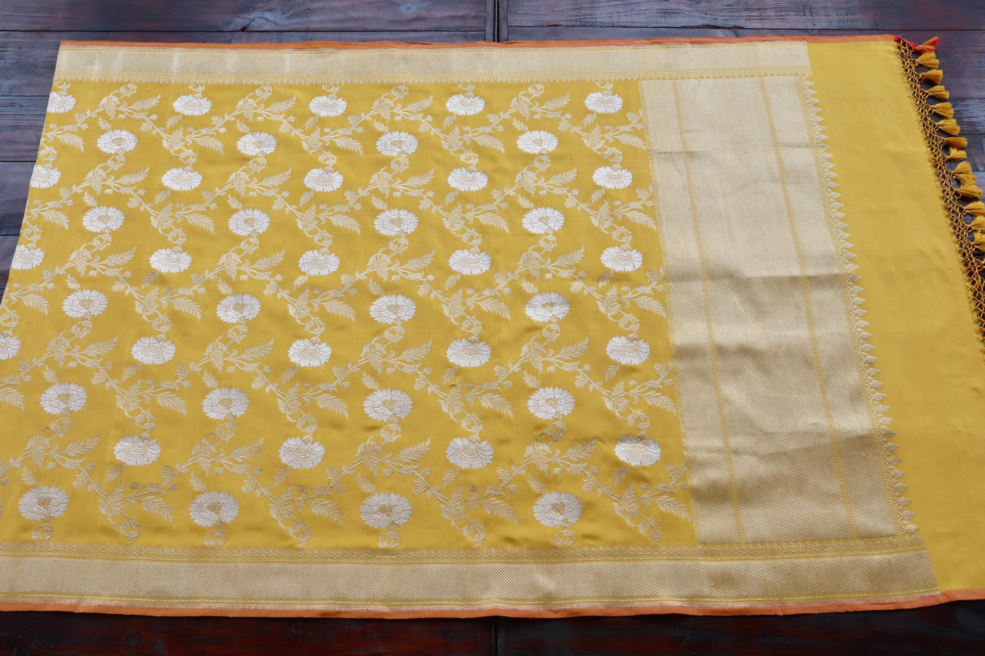 Yellow Jangla Pure Silk Handloom Banarasi Dupatta