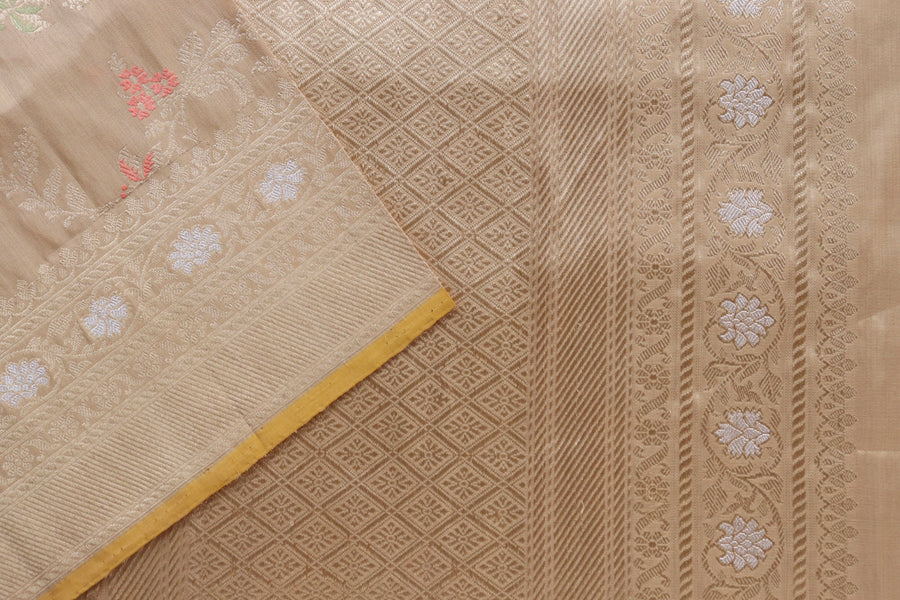Beige Tissue Kadhua Phool Jangla Katan Silk Saree