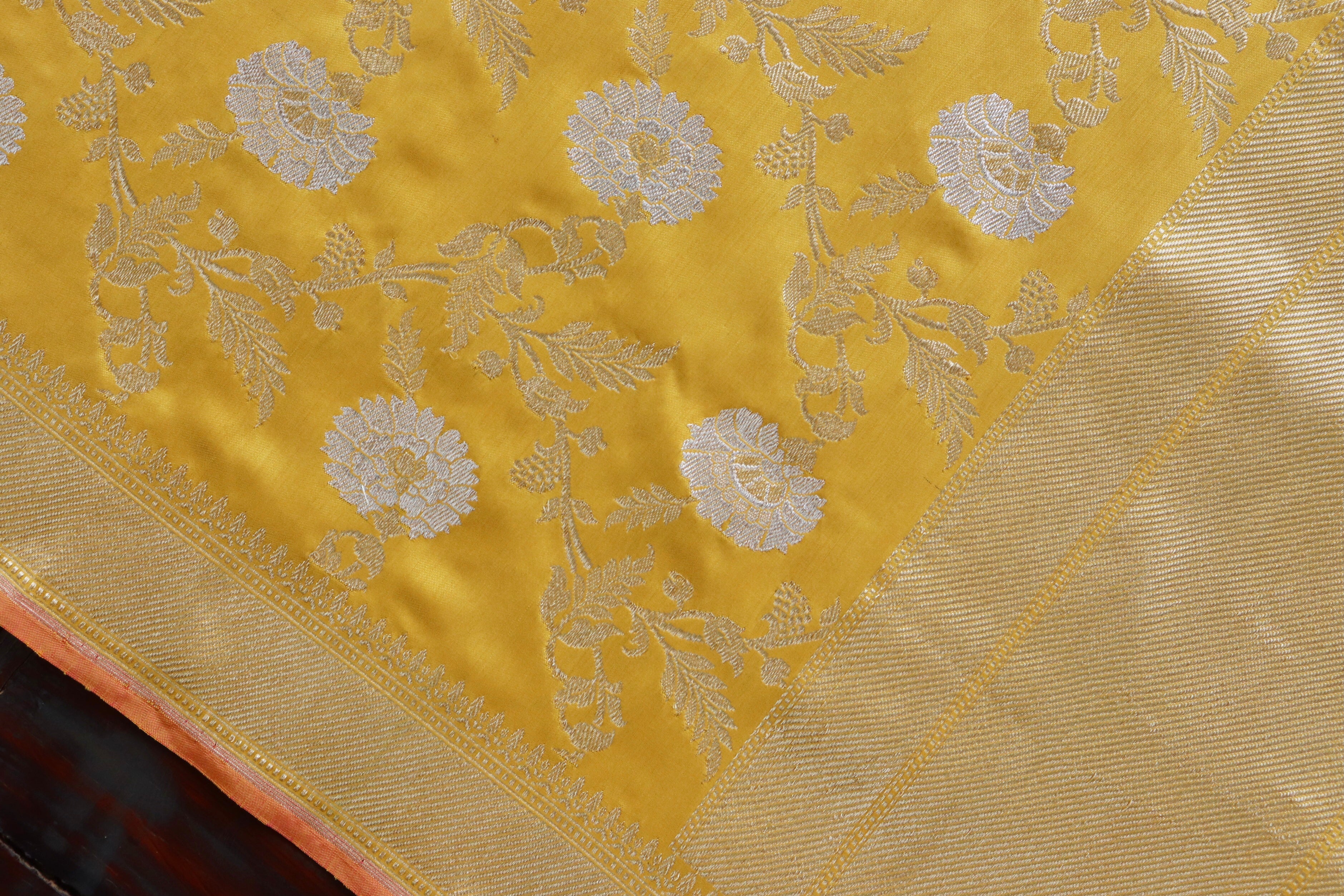 Yellow Jangla Pure Silk Handloom Banarasi Dupatta