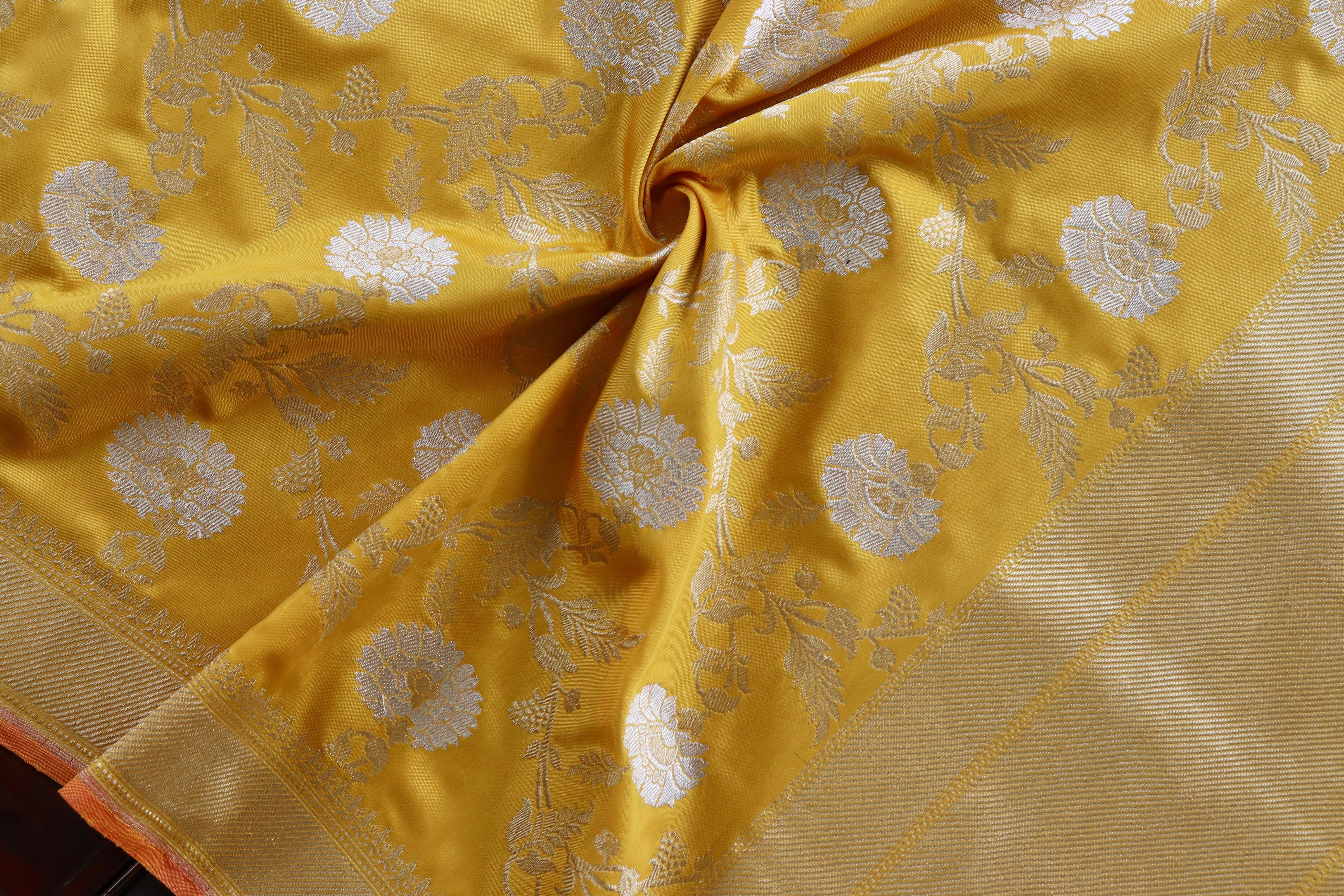 Yellow Jangla Pure Silk Handloom Banarasi Dupatta