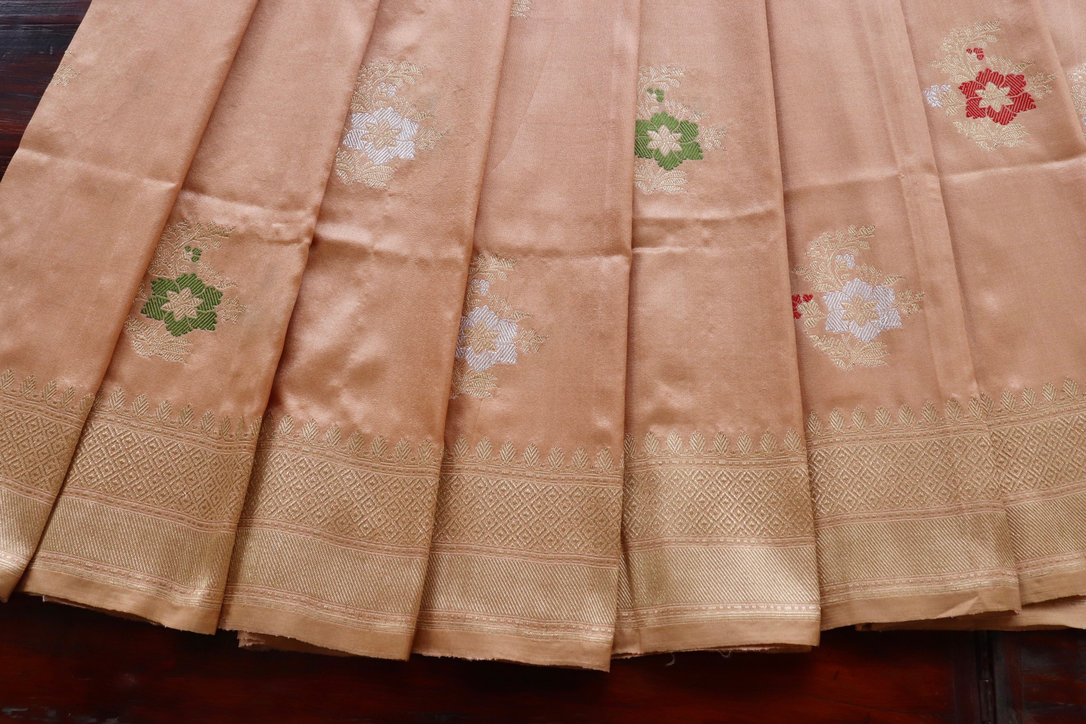 Peach Meenadar Motif Pure Silk Handloom Banarasi Saree
