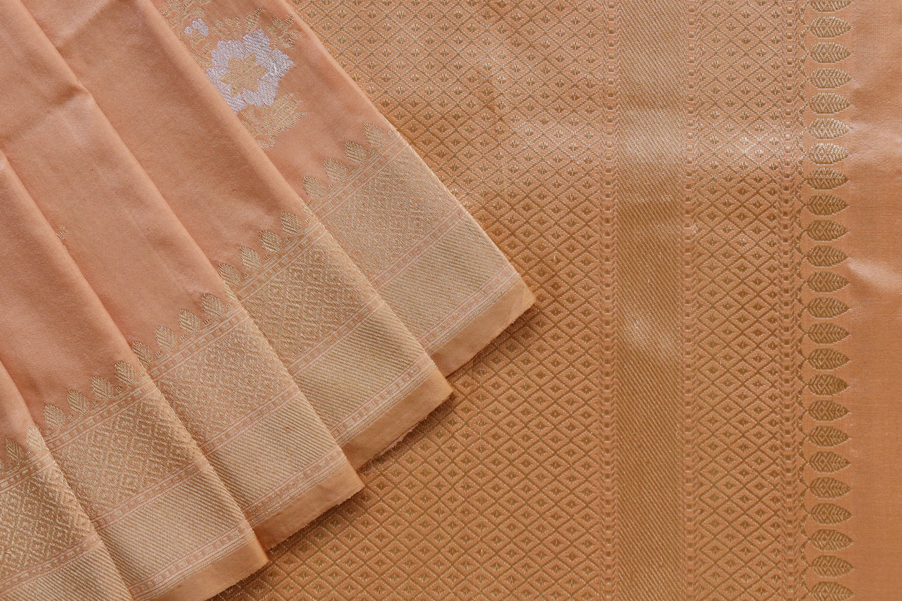 Peach Meenadar Motif Pure Silk Handloom Banarasi Saree