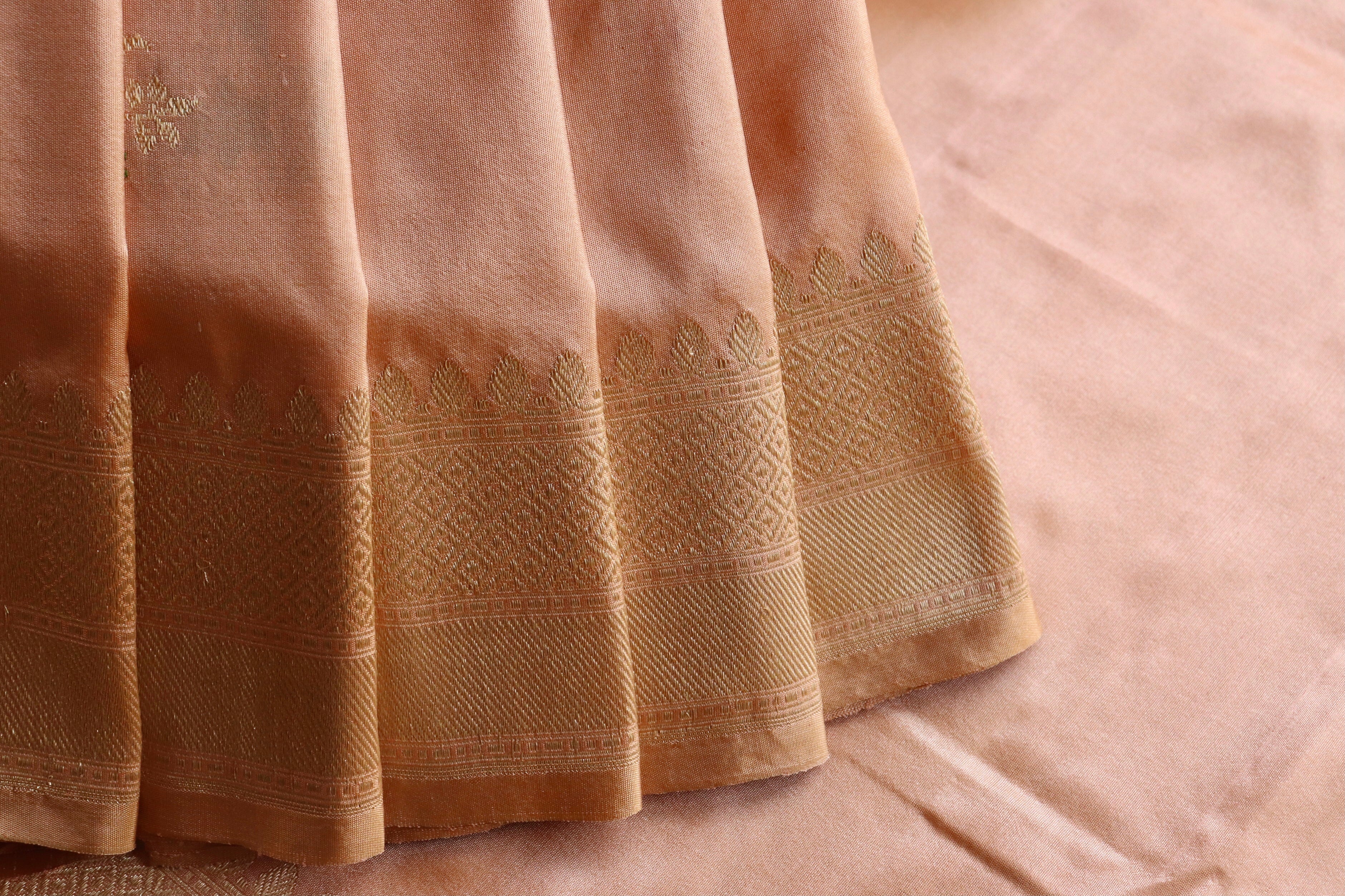 Peach Meenadar Motif Pure Silk Handloom Banarasi Saree