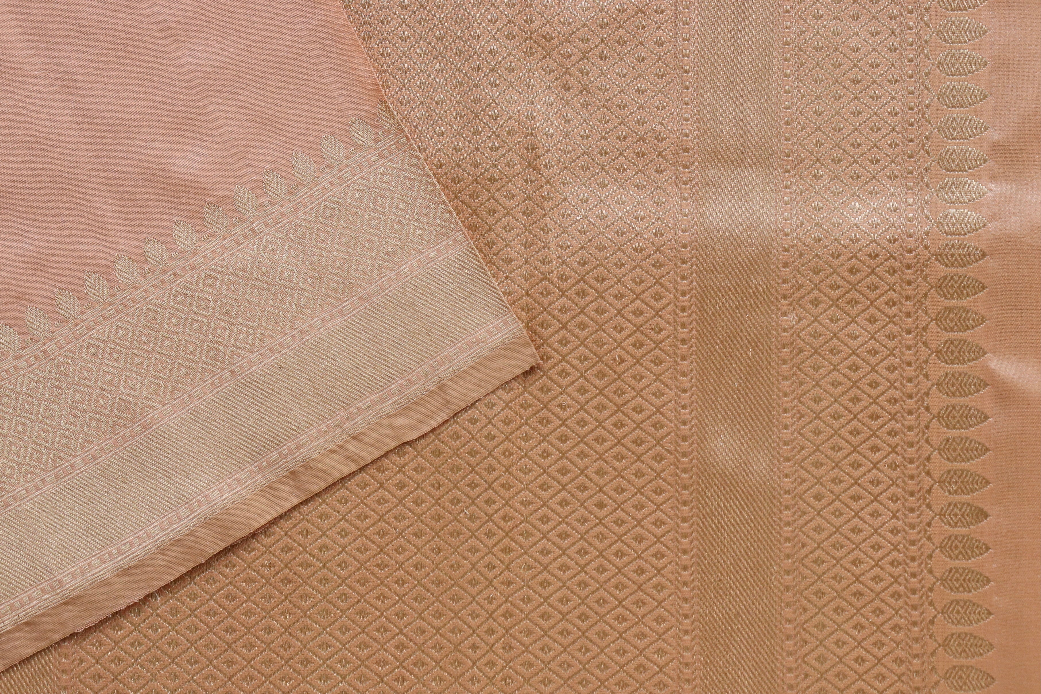 Peach Meenadar Motif Pure Silk Handloom Banarasi Saree