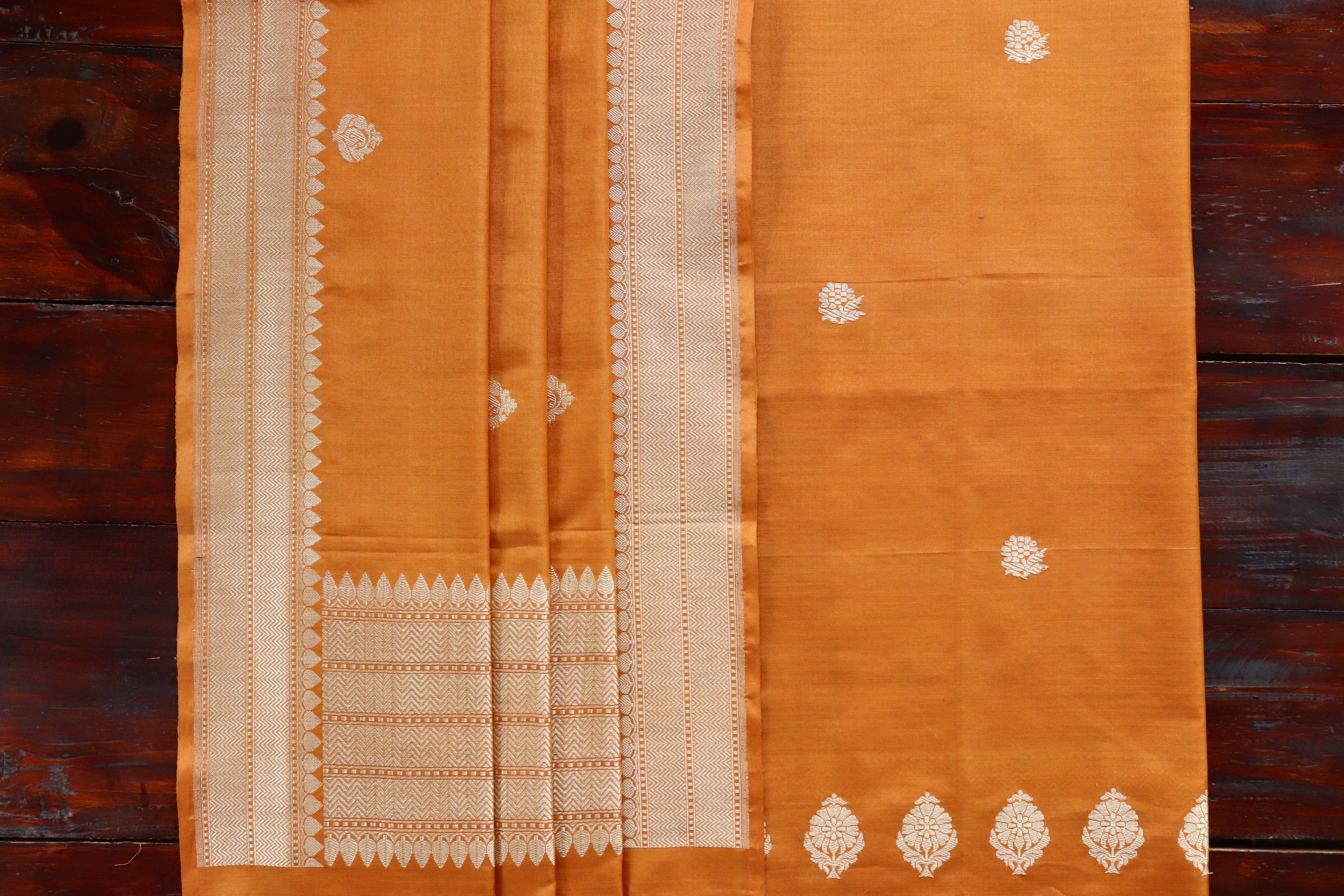 Orange Katan Silk Handloom Banarasi Suit Set