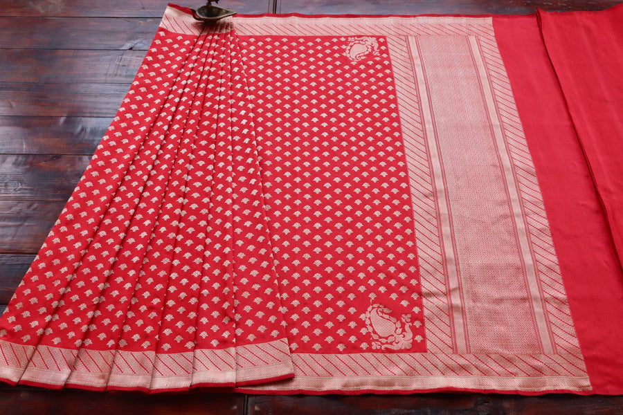 Rakhtambari Matsya Buti Pure Zari Silk Saree | Stuti Weaves
