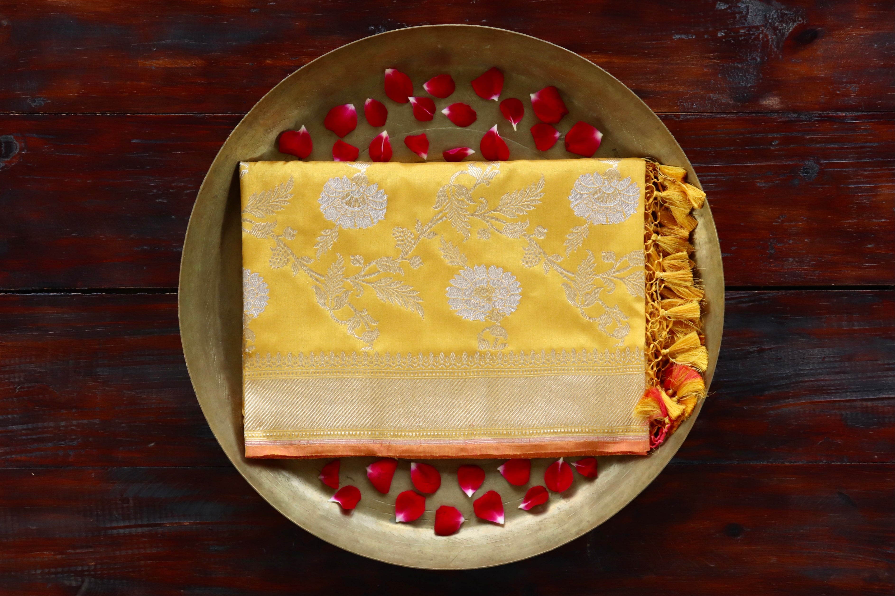 Yellow Jangla Pure Silk Handloom Banarasi Dupatta