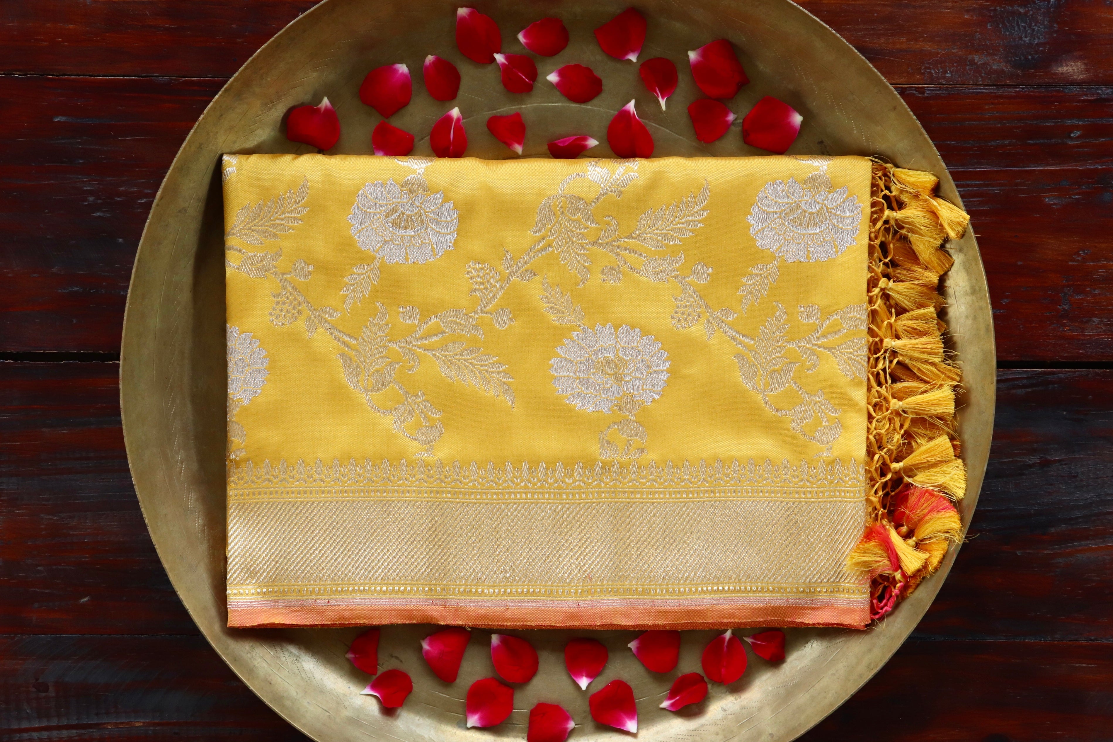 Yellow Jangla Pure Silk Handloom Banarasi Dupatta