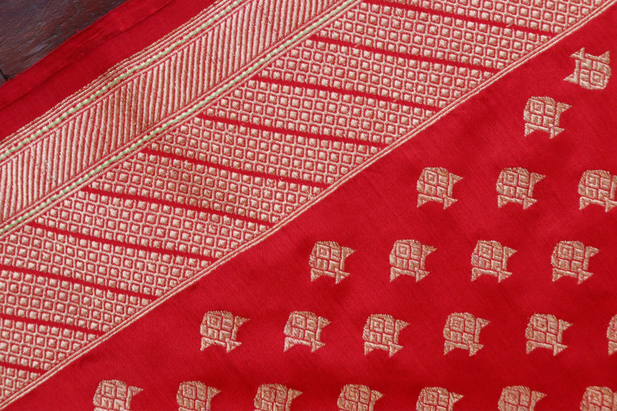 Rakhtambari Matsya Buti Pure Zari Silk Saree | Stuti Weaves