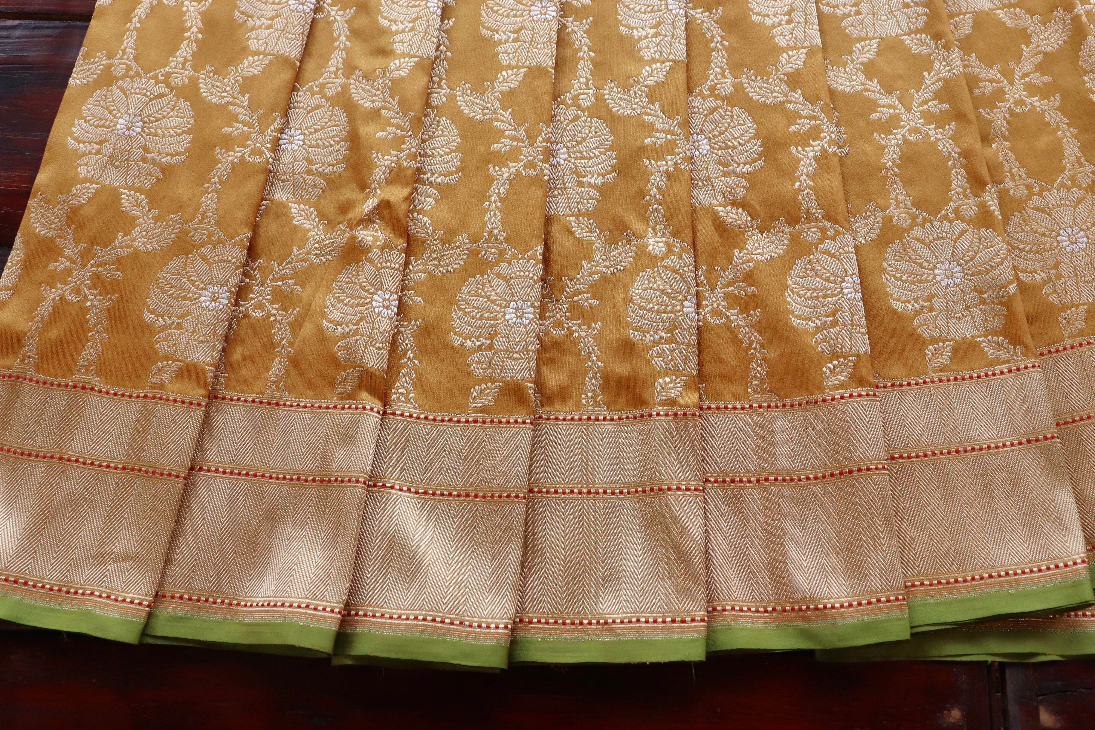 Saffron Yellow Chinar Jangla Pure Silk Handloom Banarasi Saree