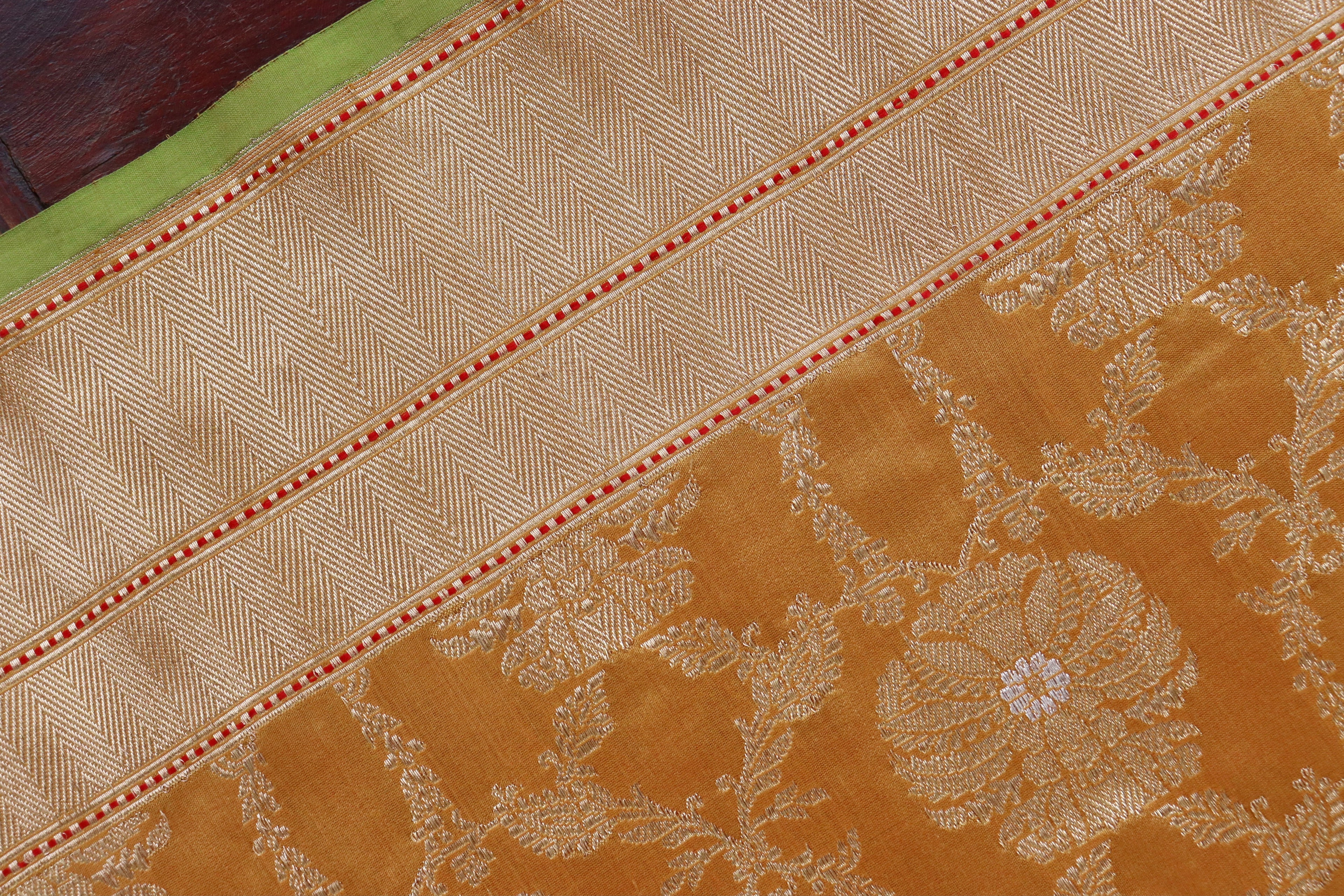 Saffron Yellow Chinar Jangla Pure Silk Handloom Banarasi Saree
