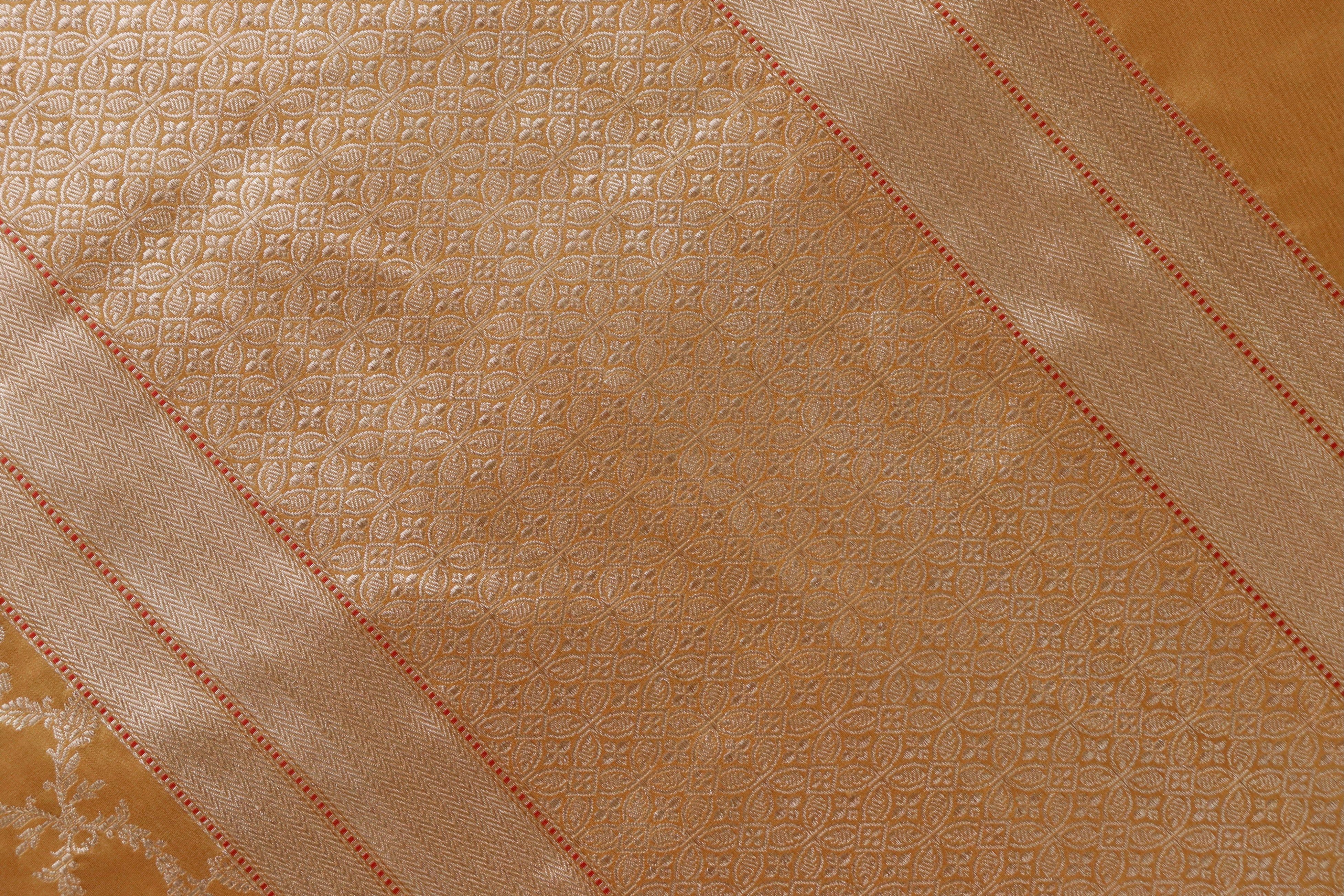 Saffron Yellow Chinar Jangla Pure Silk Handloom Banarasi Saree
