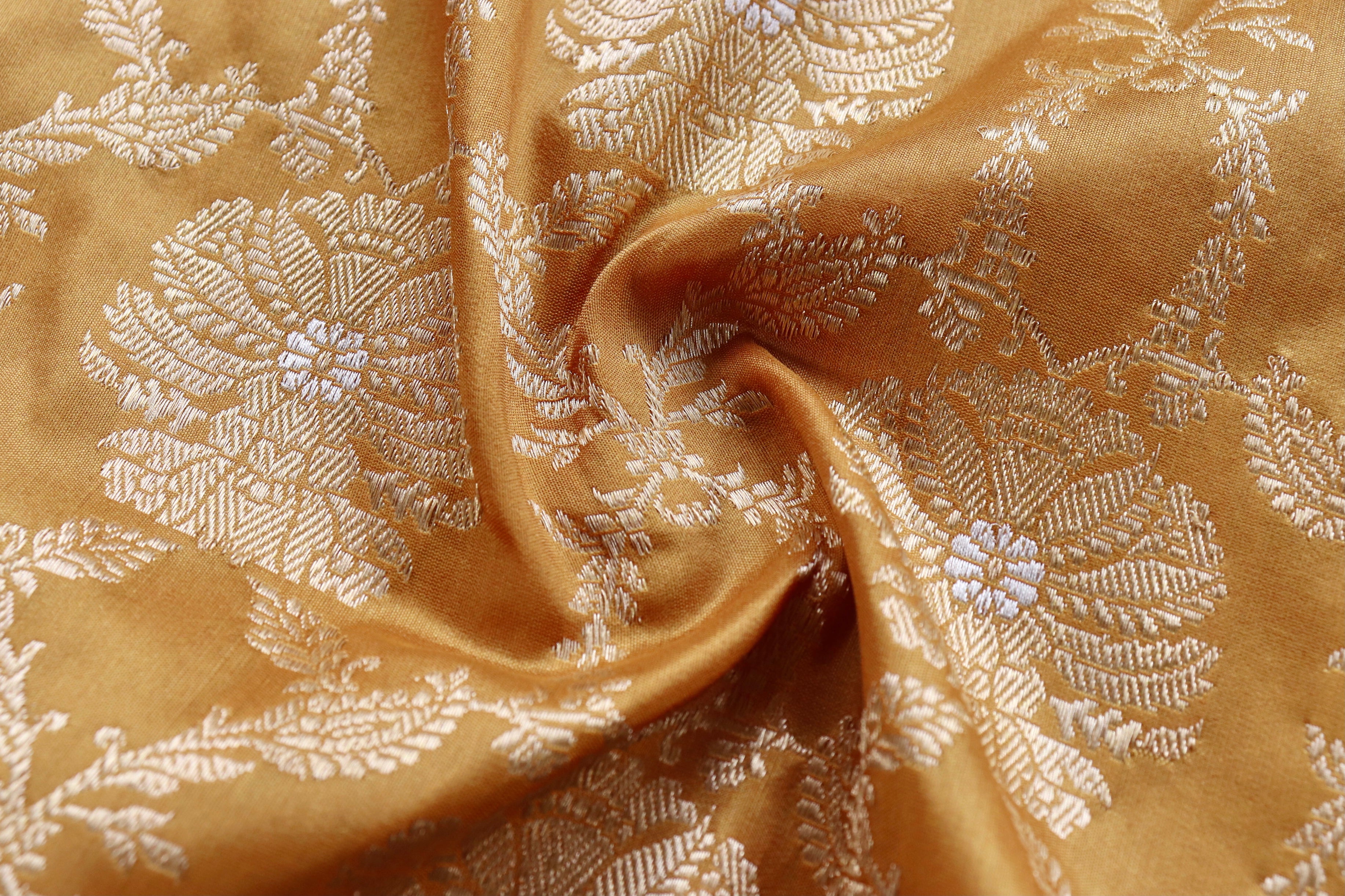 Saffron Yellow Chinar Jangla Pure Silk Handloom Banarasi Saree