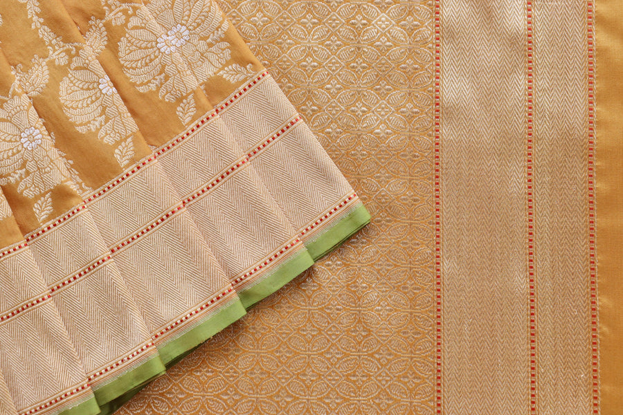 Saffron Yellow Chinar Jangla Pure Silk Handloom Banarasi Saree