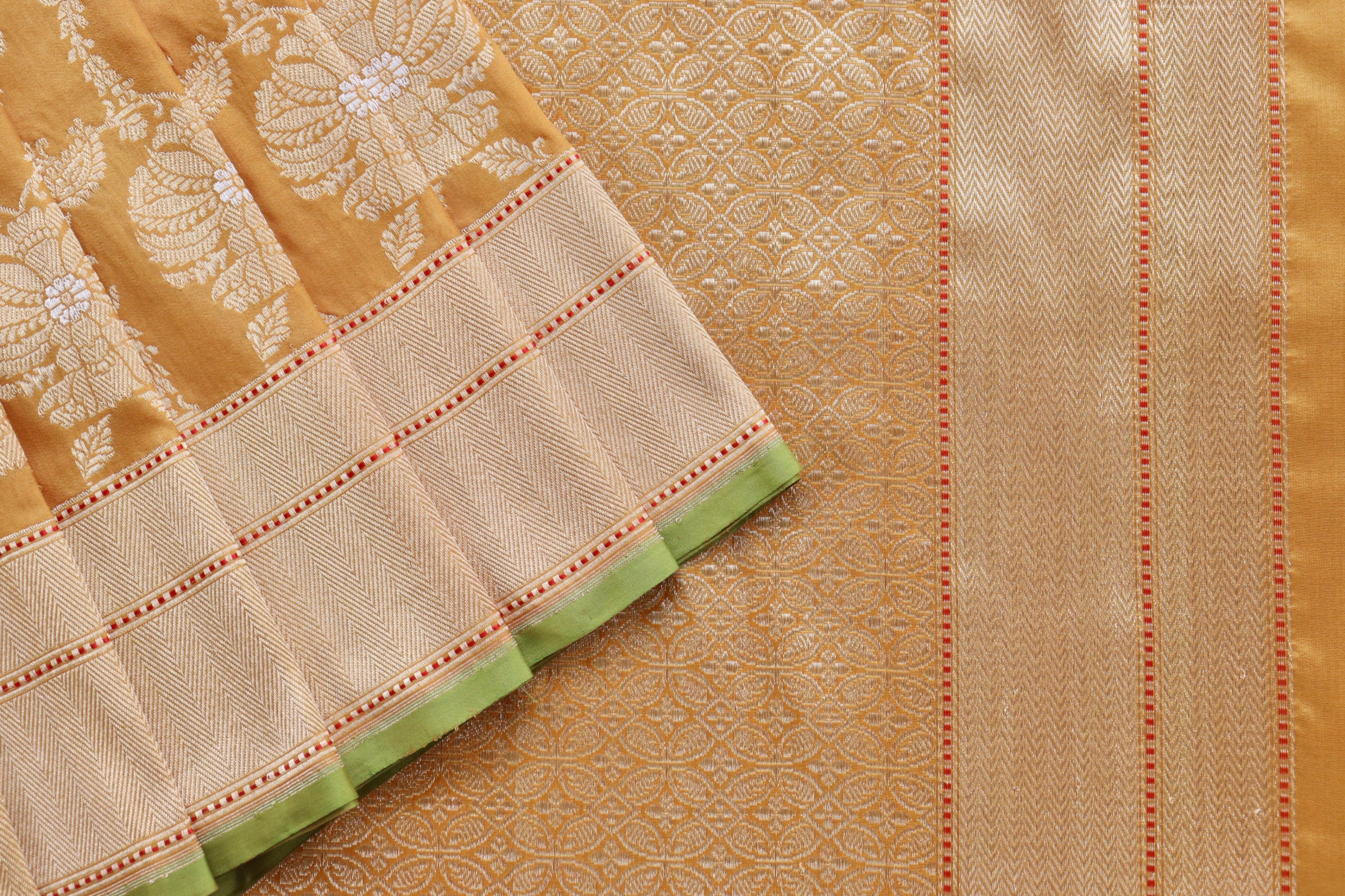 Saffron Yellow Chinar Jangla Pure Silk Handloom Banarasi Saree