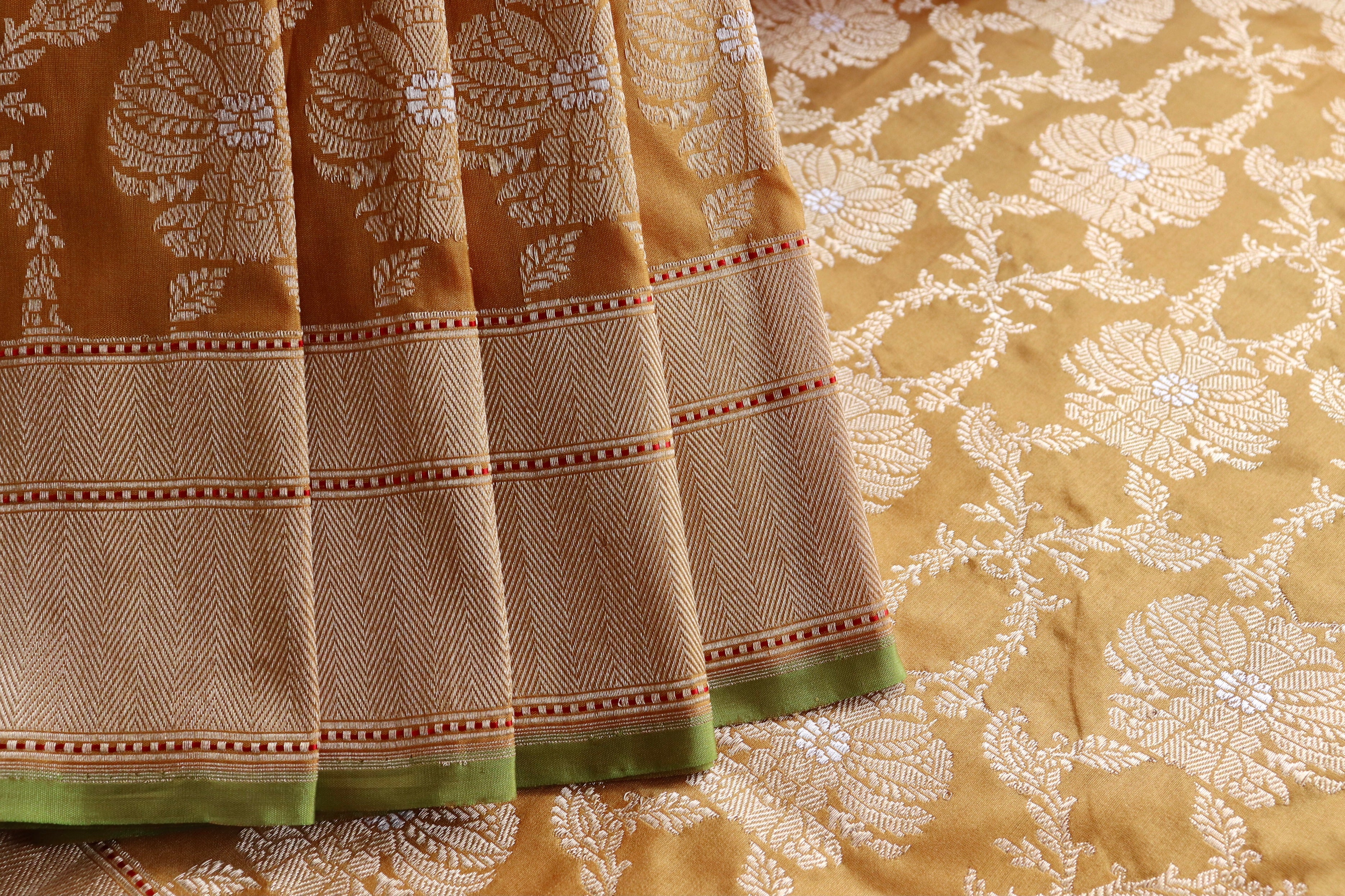 Saffron Yellow Chinar Jangla Pure Silk Handloom Banarasi Saree