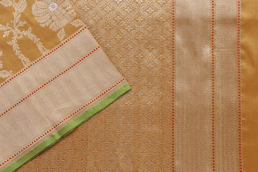 Saffron Yellow Chinar Jangla Pure Silk Handloom Banarasi Saree