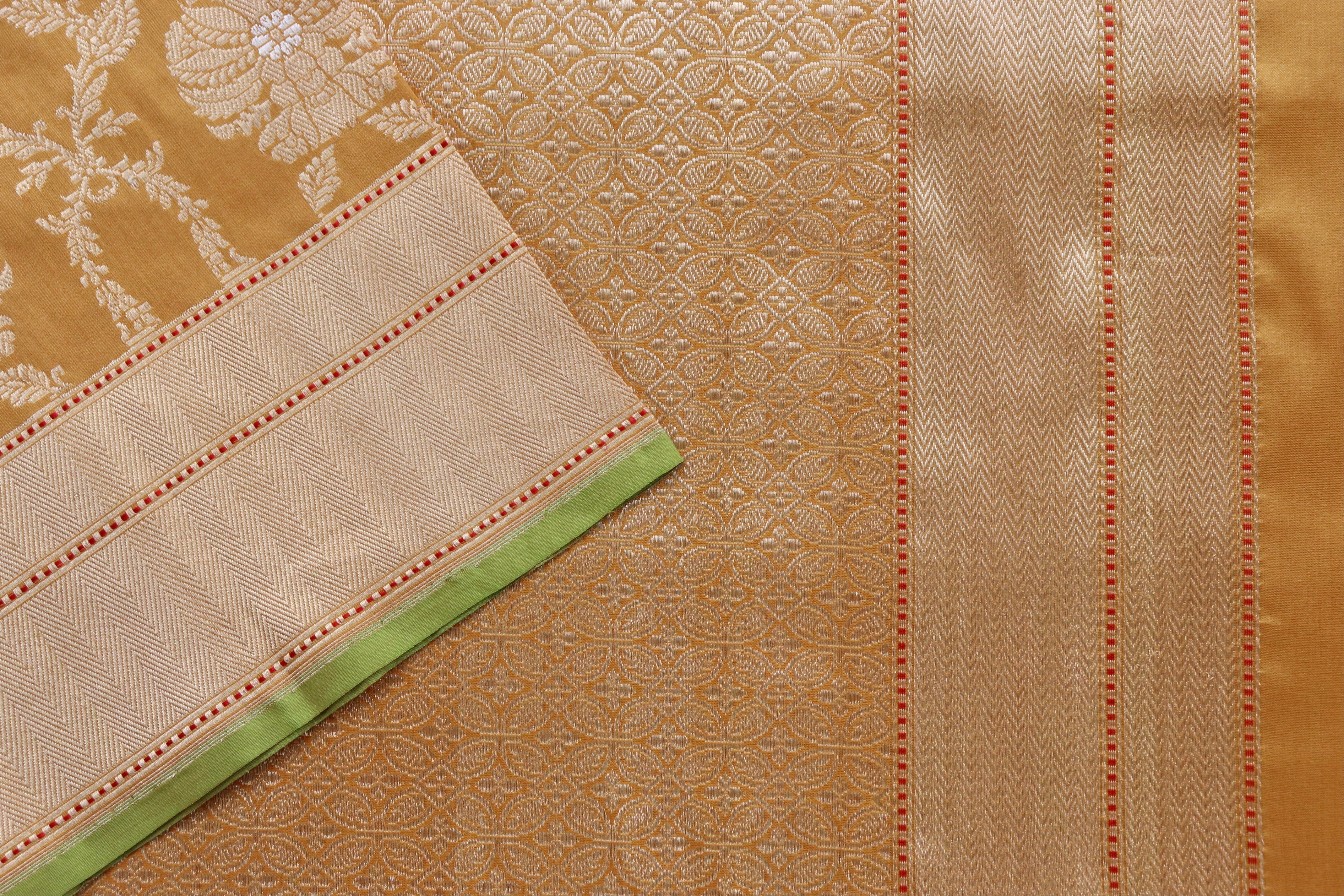 Saffron Yellow Chinar Jangla Pure Silk Handloom Banarasi Saree