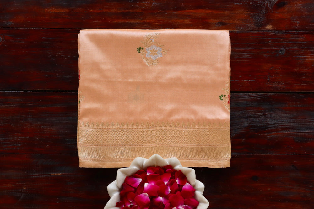 Peach Meenadar Motif Pure Silk Banarasi Saree | Stuti Weaves