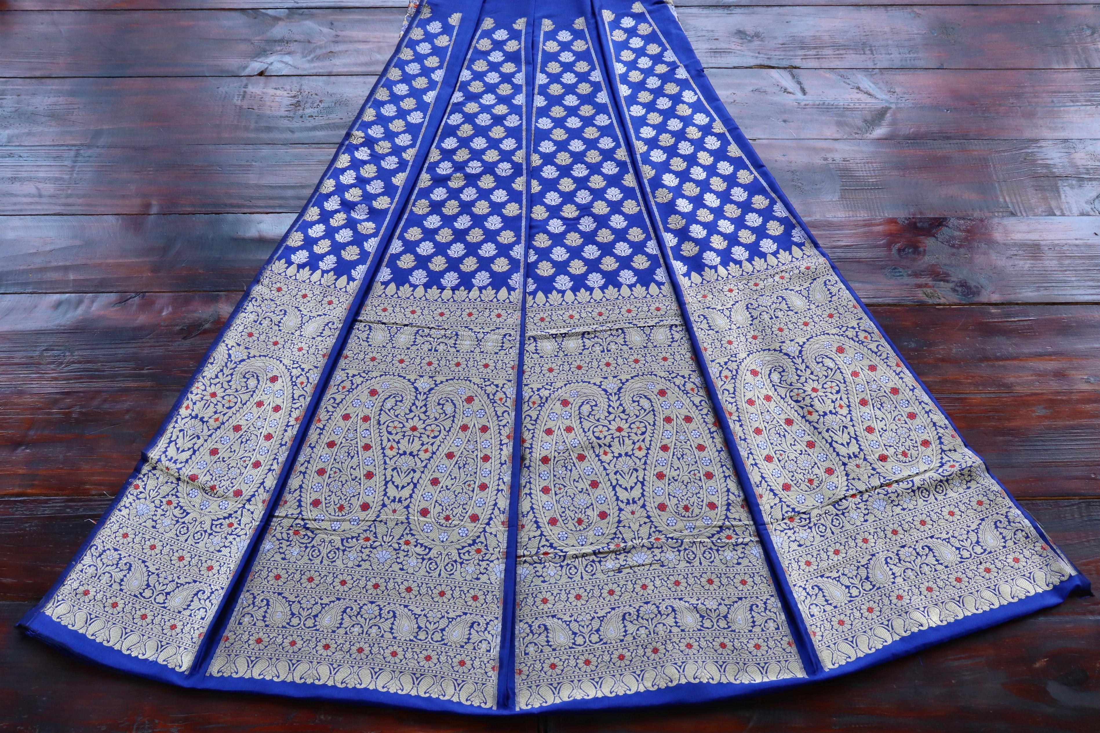 Cobalt Blue Pure Silk Banarasi Bridal lehenga