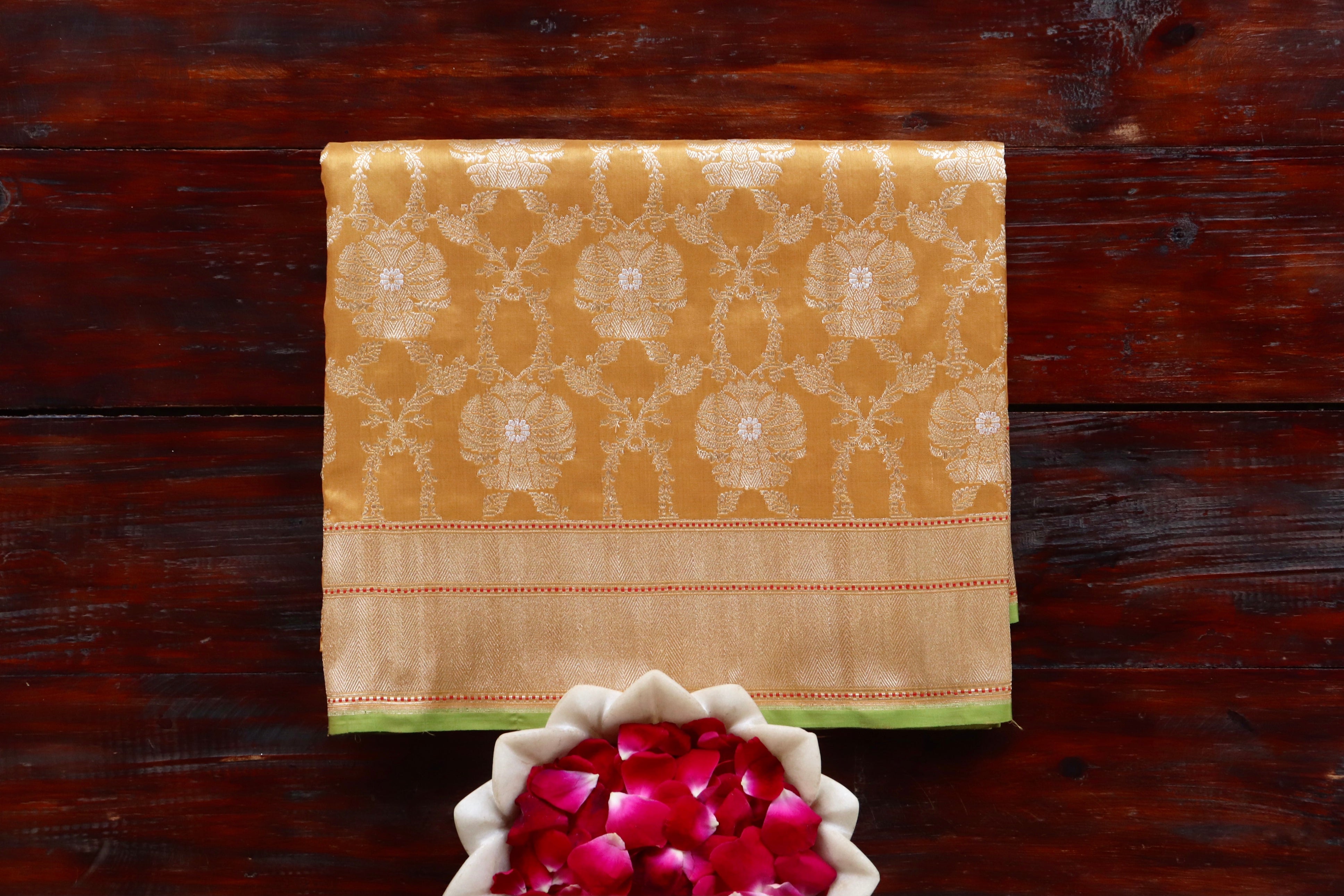 Saffron Yellow Chinar Jangla Pure Silk Handloom Banarasi Saree