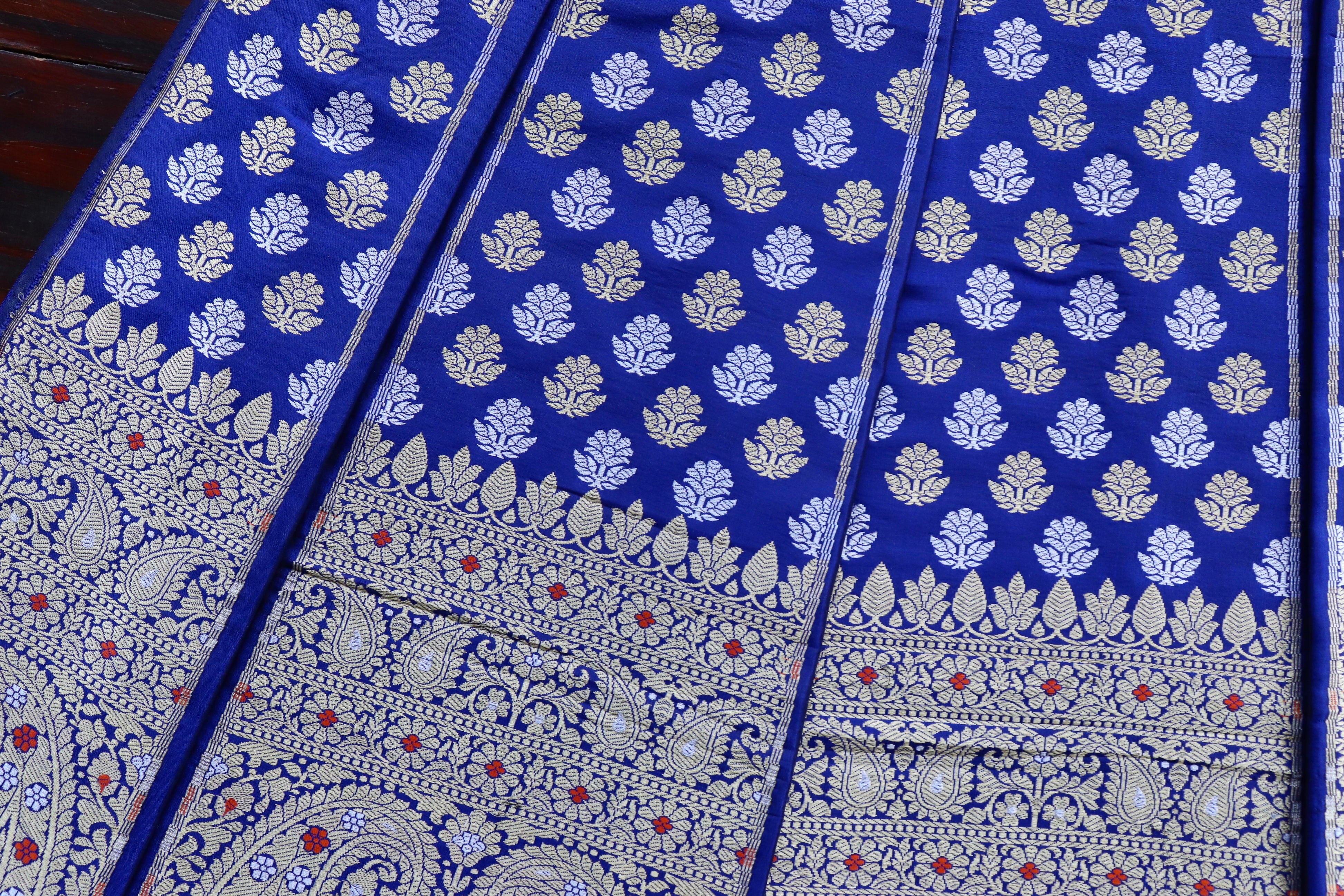 Cobalt Blue Pure Silk Banarasi Bridal lehenga