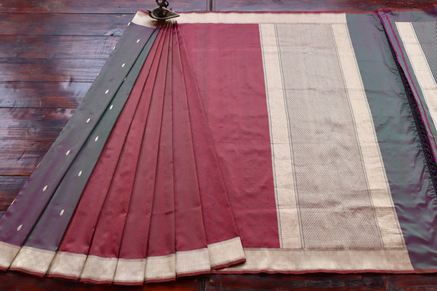 Plum Kairy Kuniya Pure Silk Handloom Banarasi Saree