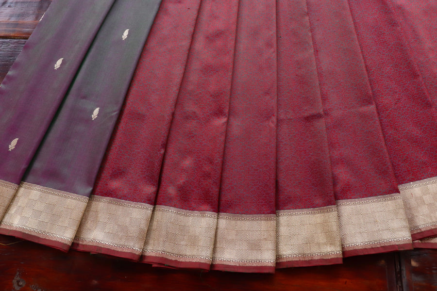 Plum Kairy Kuniya Pure Silk Handloom Banarasi Saree
